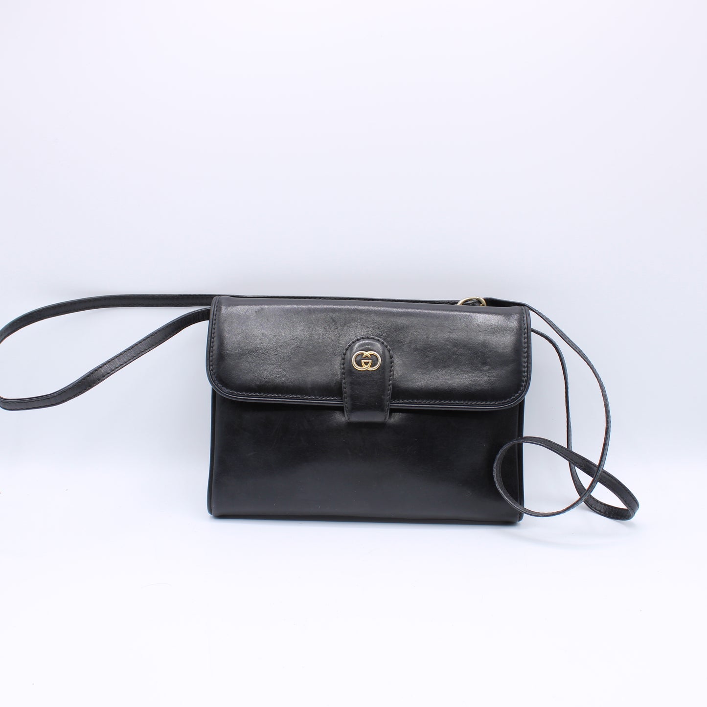 Gucci Interlocking GG Black Leather Flap Crossbody Bag Tom Ford Vintage