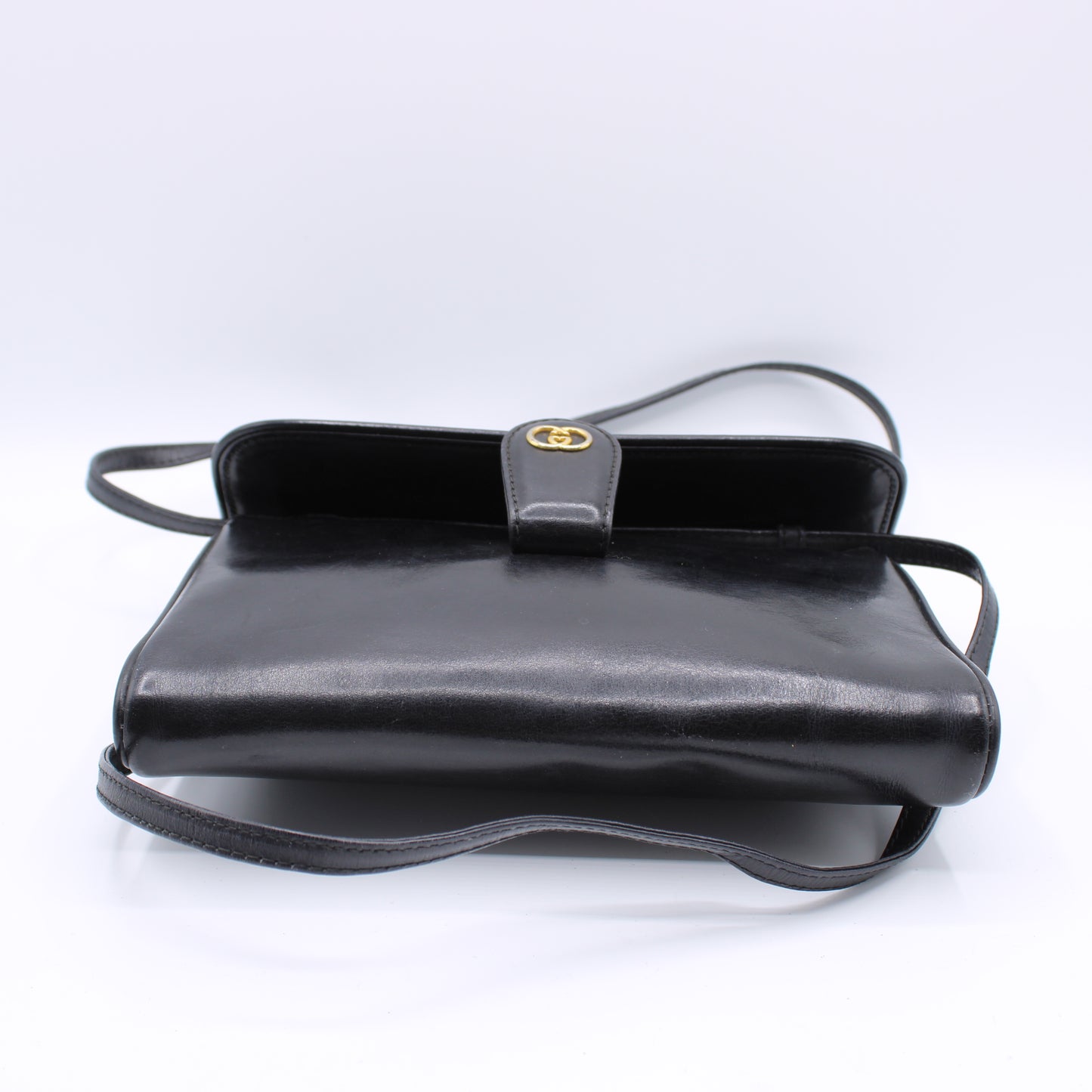 Gucci Interlocking GG Black Leather Flap Crossbody Bag Tom Ford Vintage