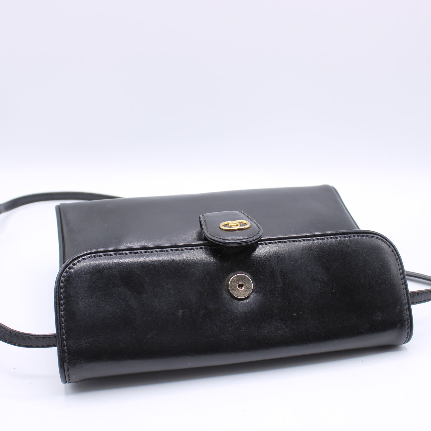 Gucci Interlocking GG Black Leather Flap Crossbody Bag Tom Ford Vintage