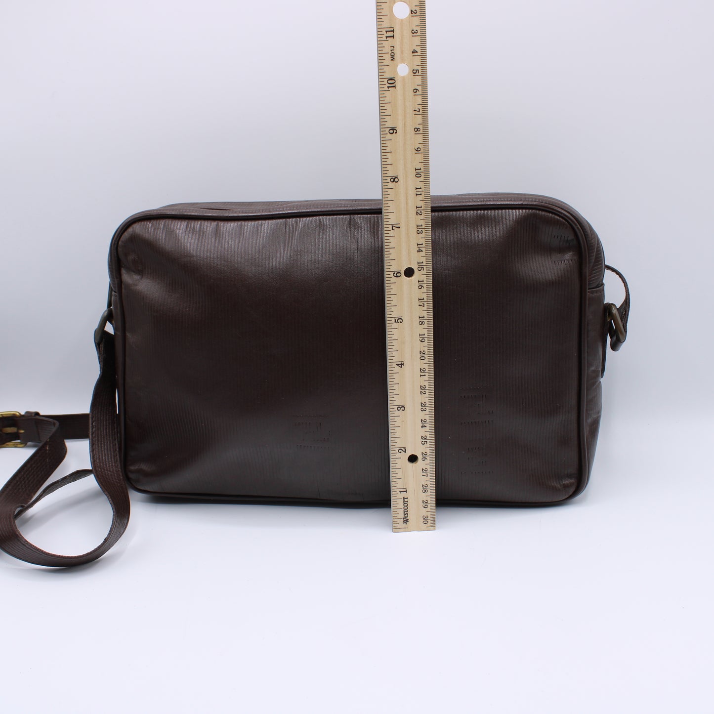 Fendi Brown Leather FF Embossed Crossbody Bag Vintage