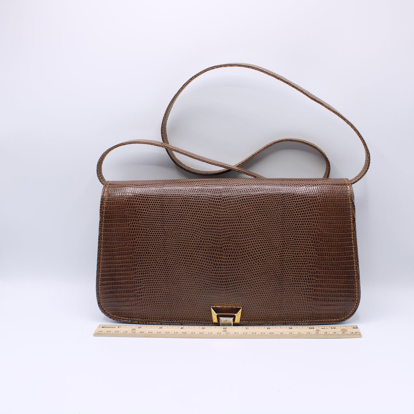 Gucci Brown Lizard Leather Convertible Crossbody Bag Vintage