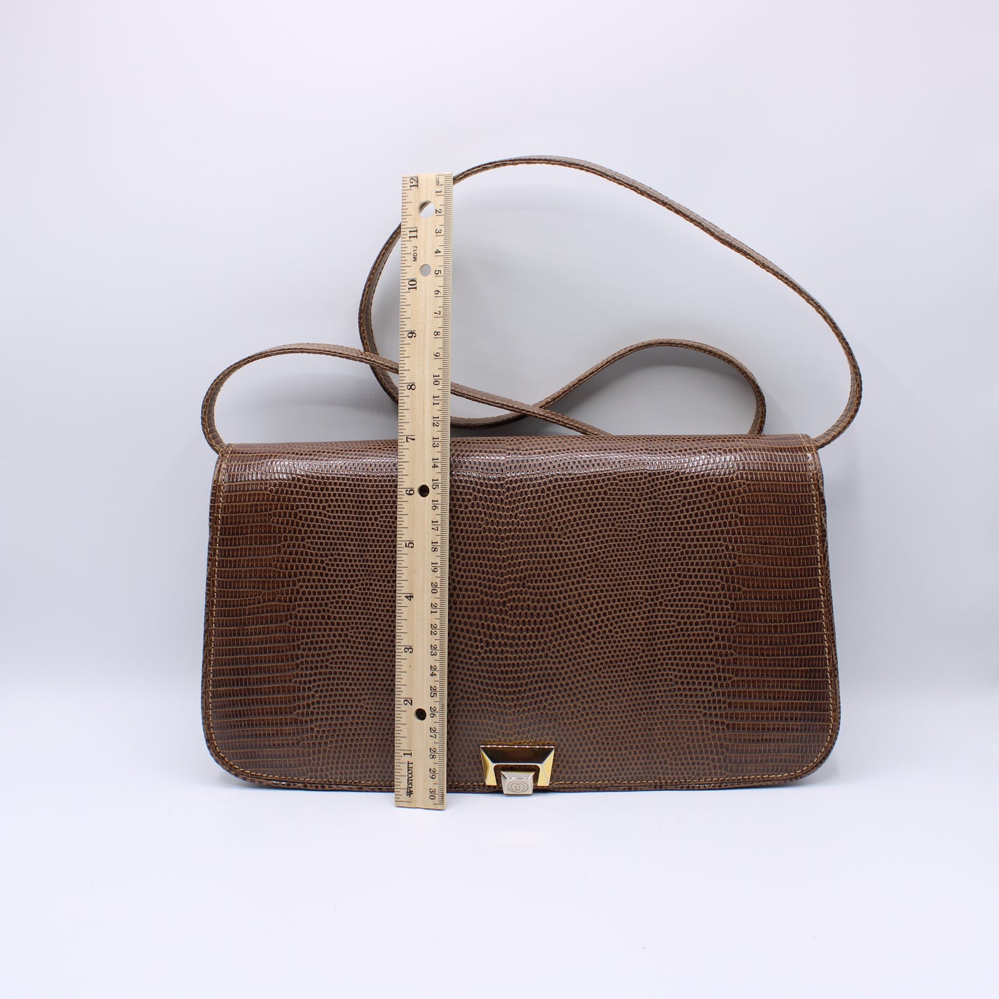 Gucci Brown Lizard Leather Convertible Crossbody Bag Vintage