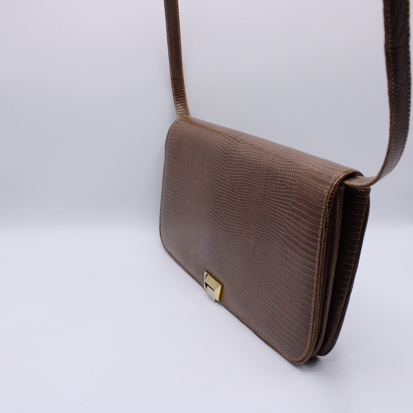 Gucci Brown Lizard Leather Convertible Crossbody Bag Vintage