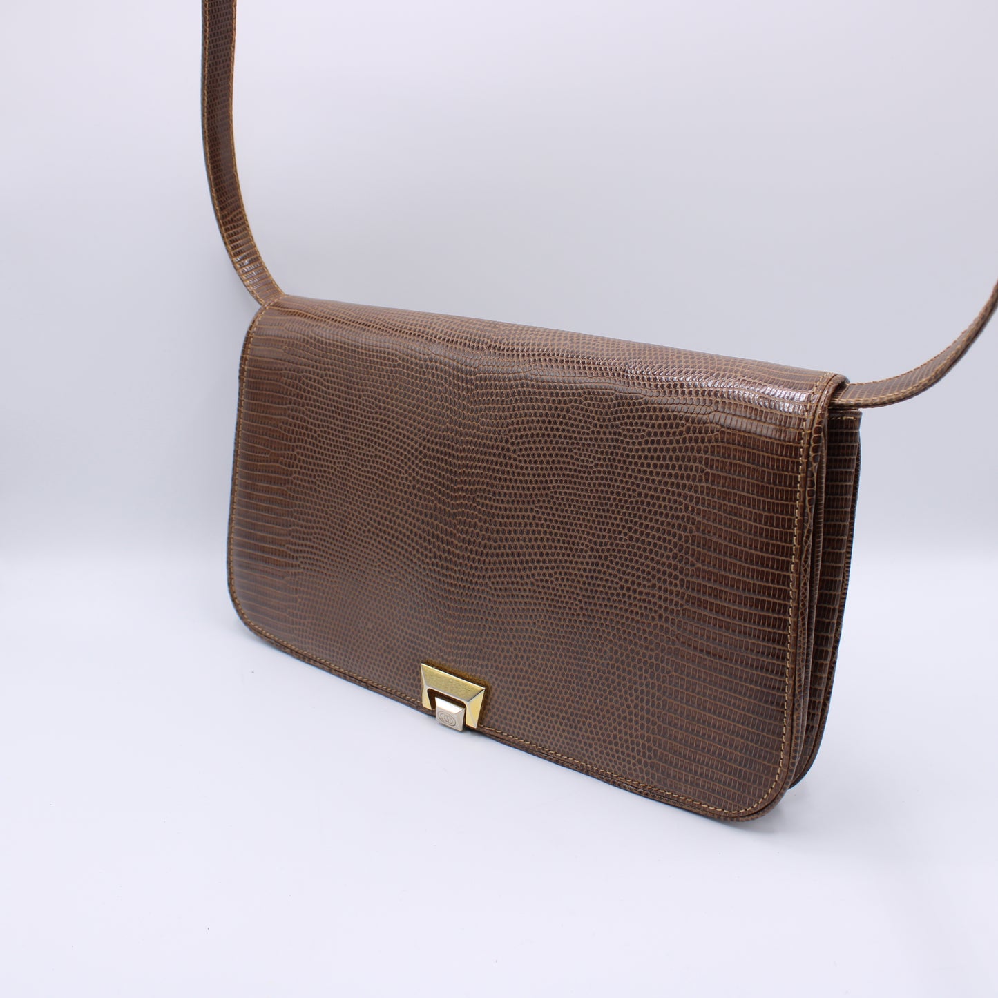 Gucci Brown Lizard Leather Convertible Crossbody Bag Vintage