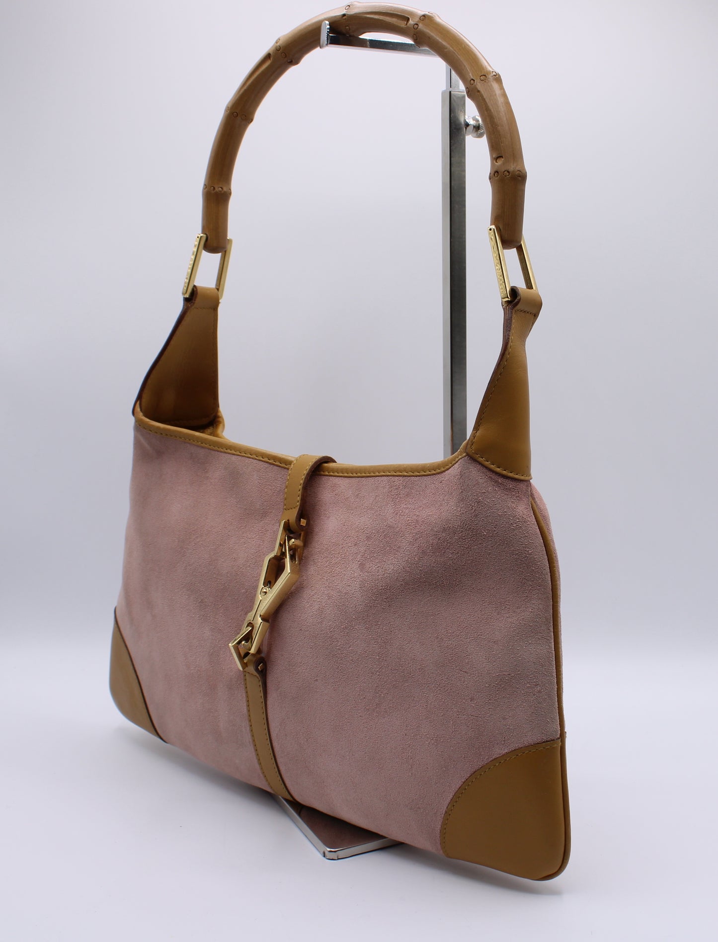 Gucci Pink Bamboo Handle Jackie O 1961 Hobo Bag Vintage