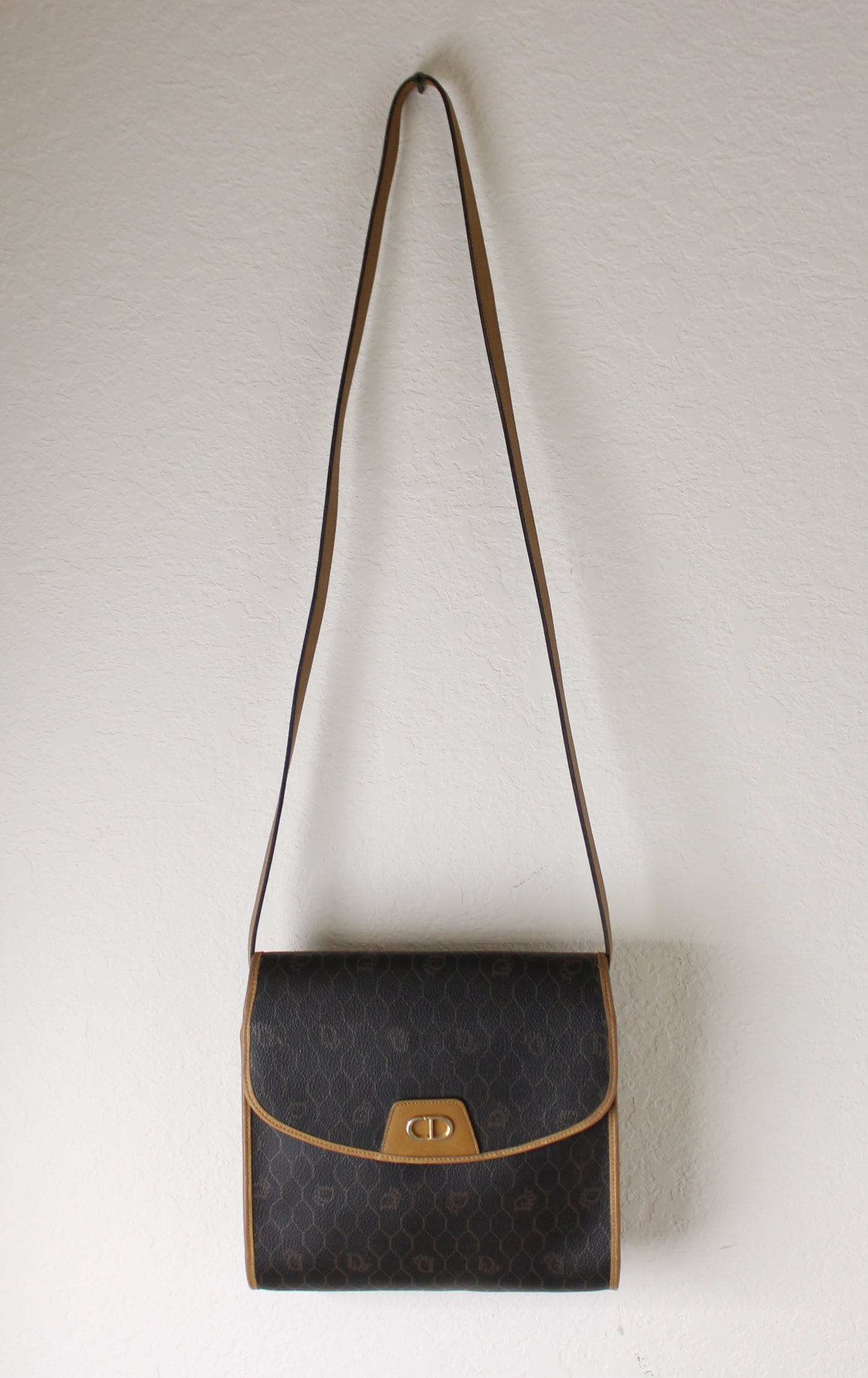 Christian Dior Honeycomb Brown Canvas  Square Crossbody Bag Vintage