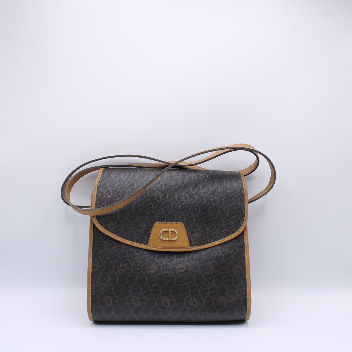 Christian Dior Honeycomb Brown Canvas  Square Crossbody Bag Vintage