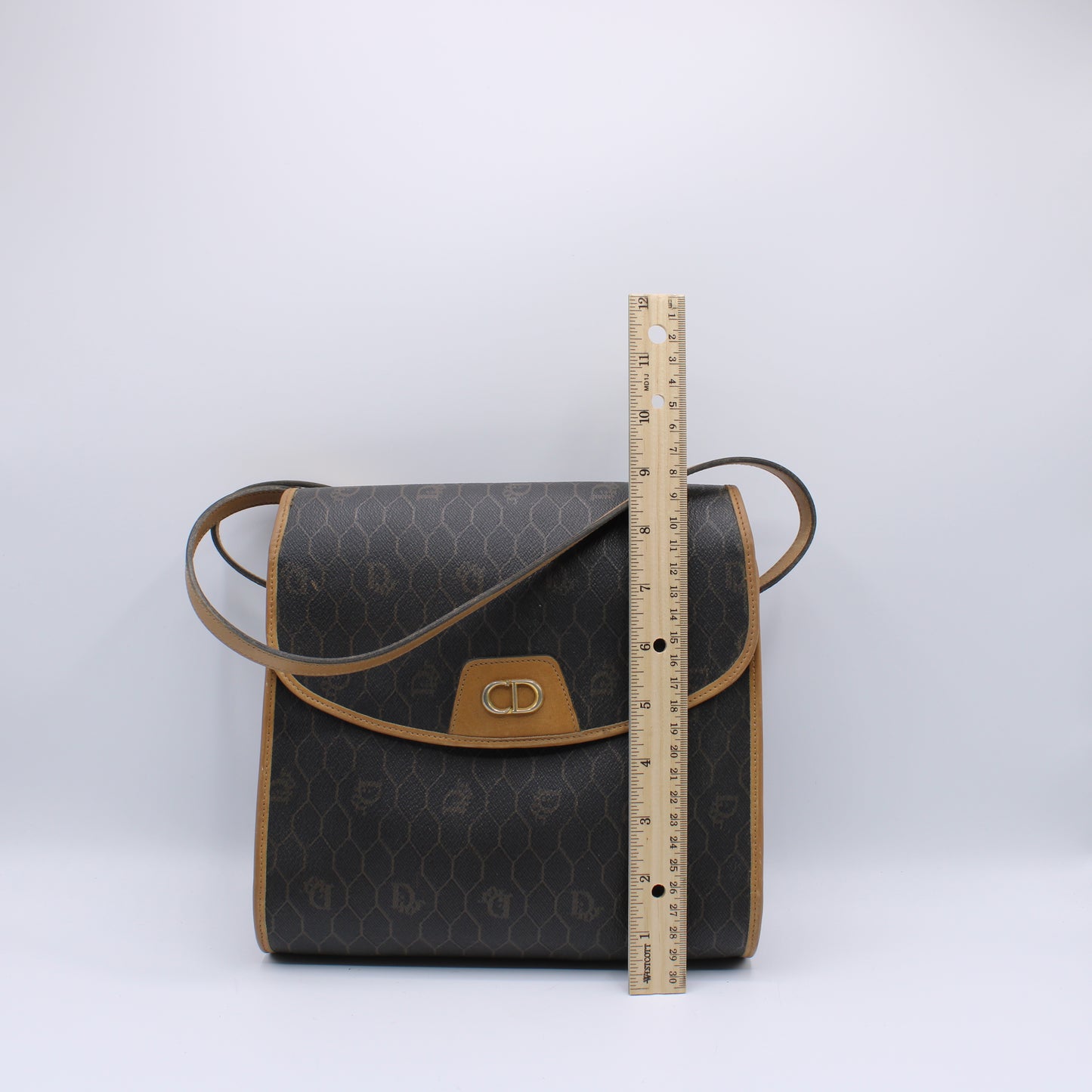 Christian Dior Honeycomb Brown Canvas  Square Crossbody Bag Vintage