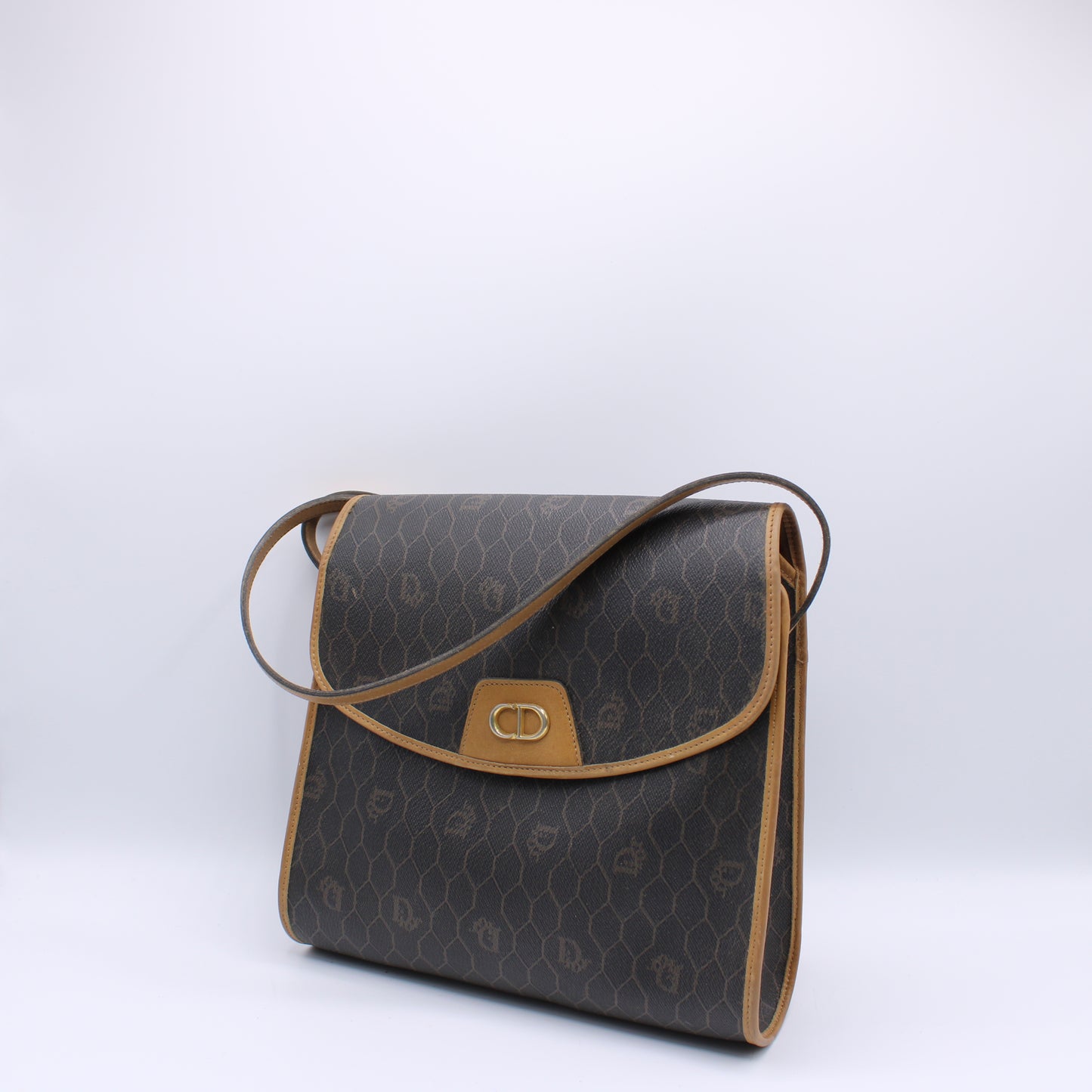 Christian Dior Honeycomb Brown Canvas  Square Crossbody Bag Vintage