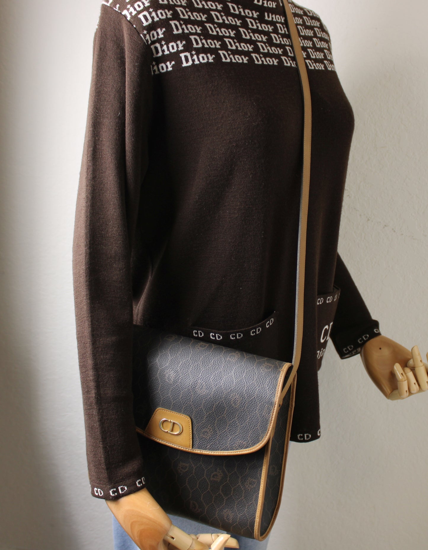 Christian Dior Honeycomb Brown Canvas  Square Crossbody Bag Vintage