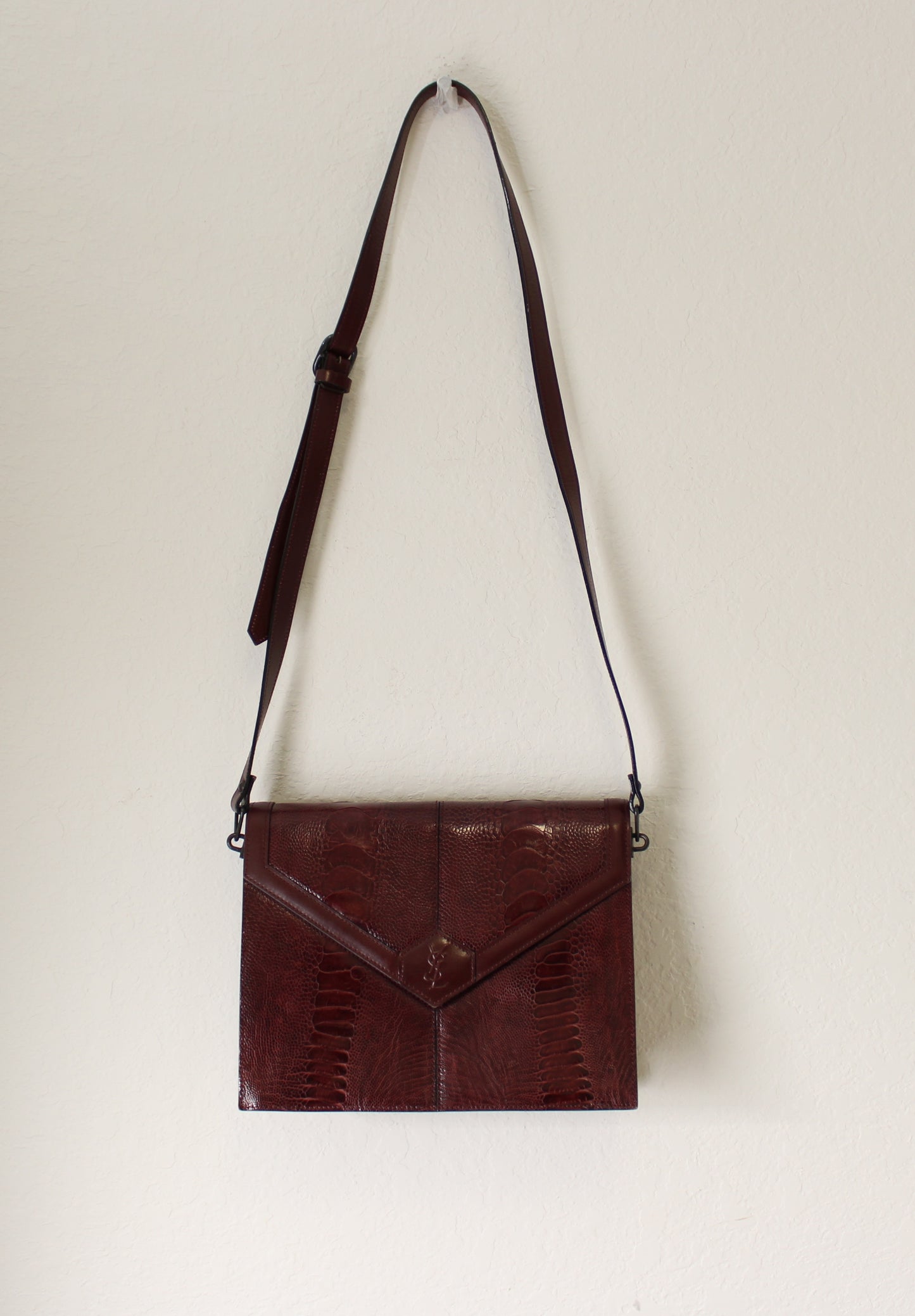 Yves Saint Laurent Burgundy Ostrich Leg Leather Crossbody Bag Vintage