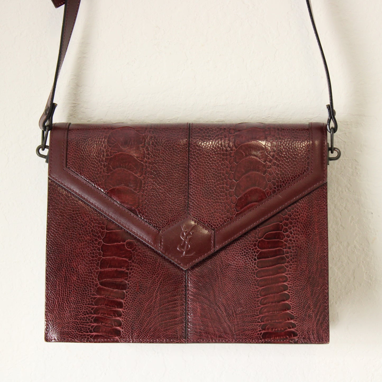 Yves Saint Laurent Burgundy Ostrich Leg Leather Crossbody Bag Vintage