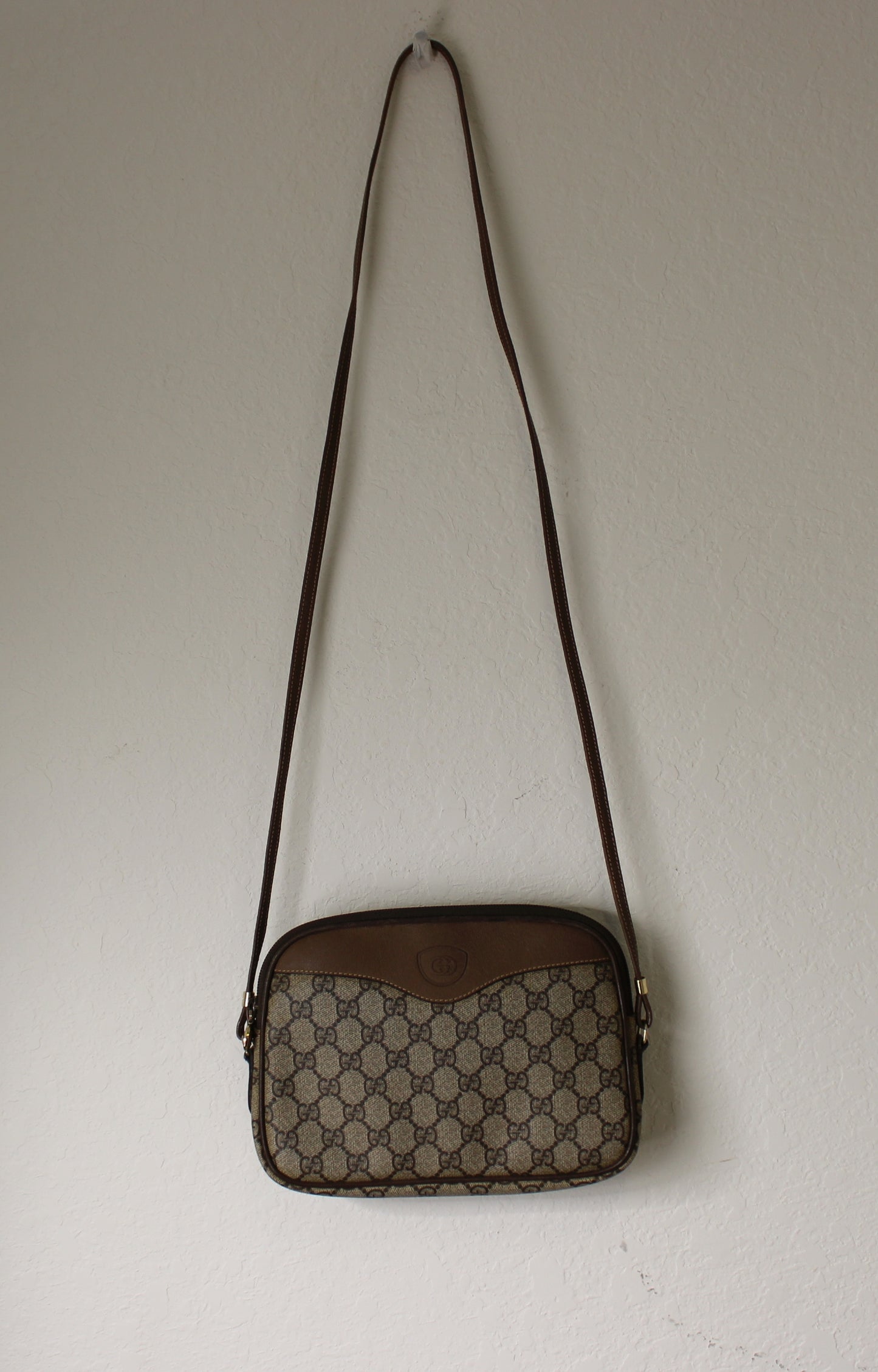 Gucci Ophidia GG Canvas Leather Trim Crossbody Bag Vintage