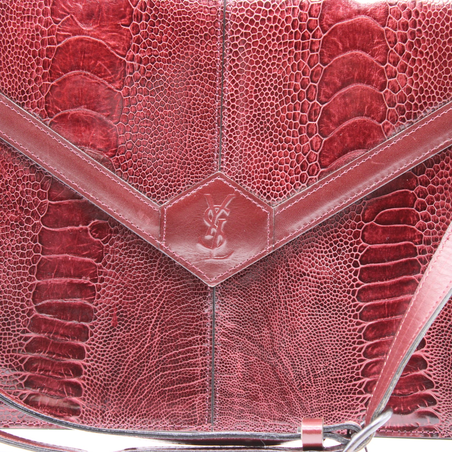 Yves Saint Laurent Burgundy Ostrich Leg Leather Crossbody Bag Vintage