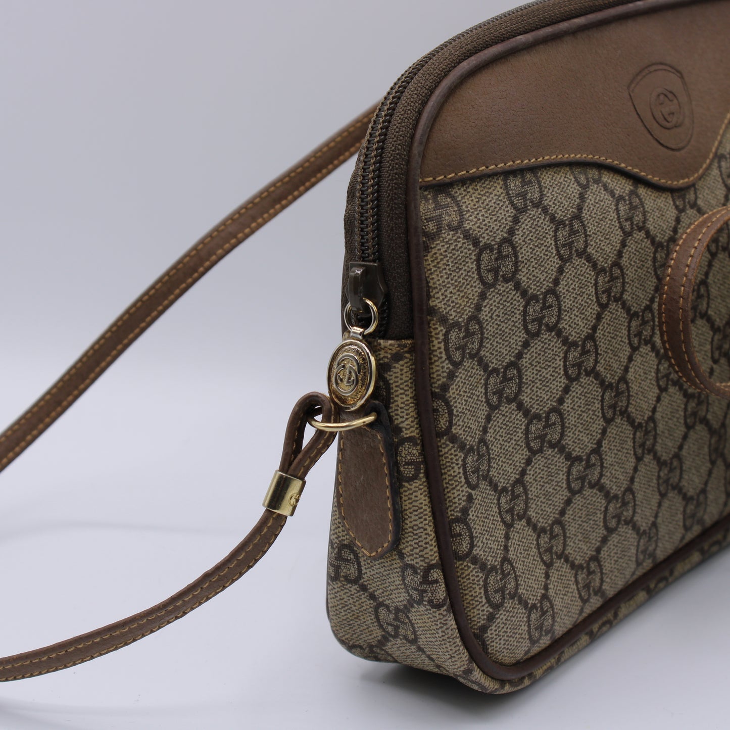 Gucci Ophidia GG Canvas Leather Trim Crossbody Bag Vintage