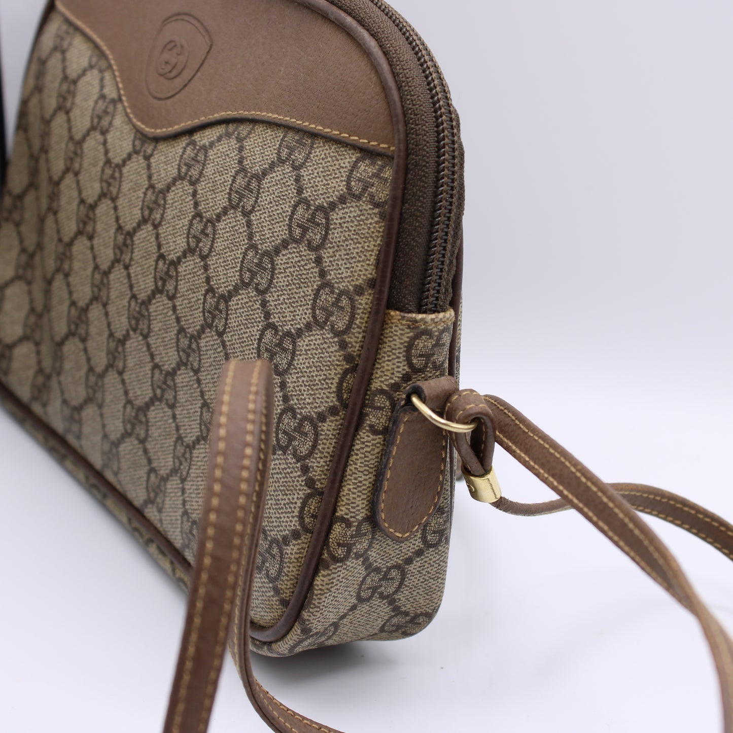 Gucci Ophidia GG Canvas Leather Trim Crossbody Bag Vintage