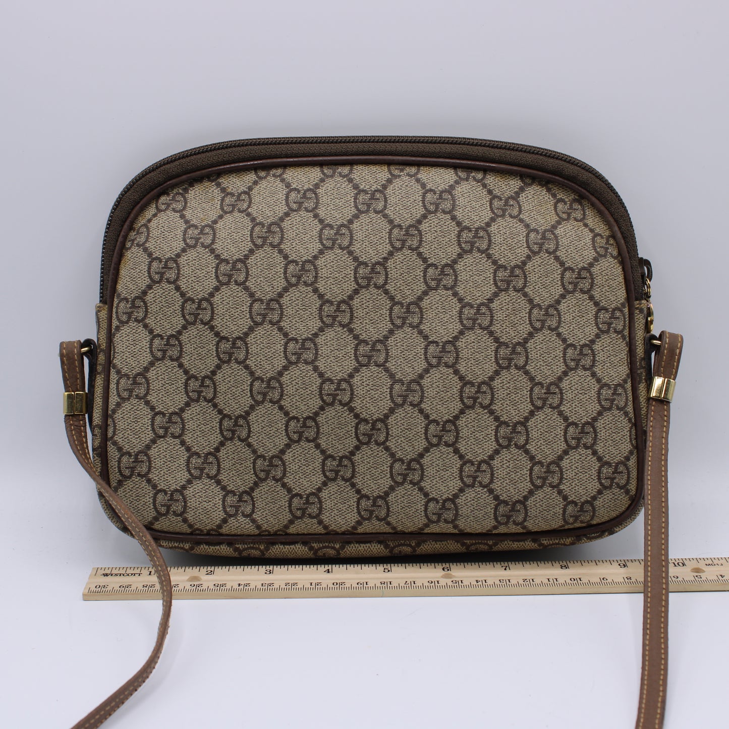 Gucci Ophidia GG Canvas Leather Trim Crossbody Bag Vintage