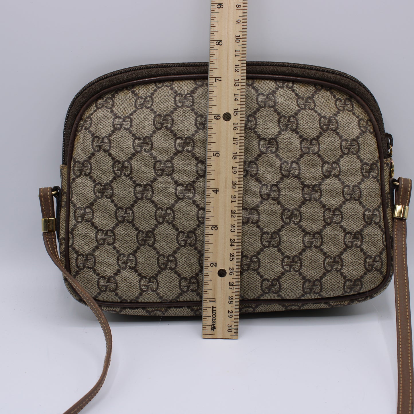 Gucci Ophidia GG Canvas Leather Trim Crossbody Bag Vintage