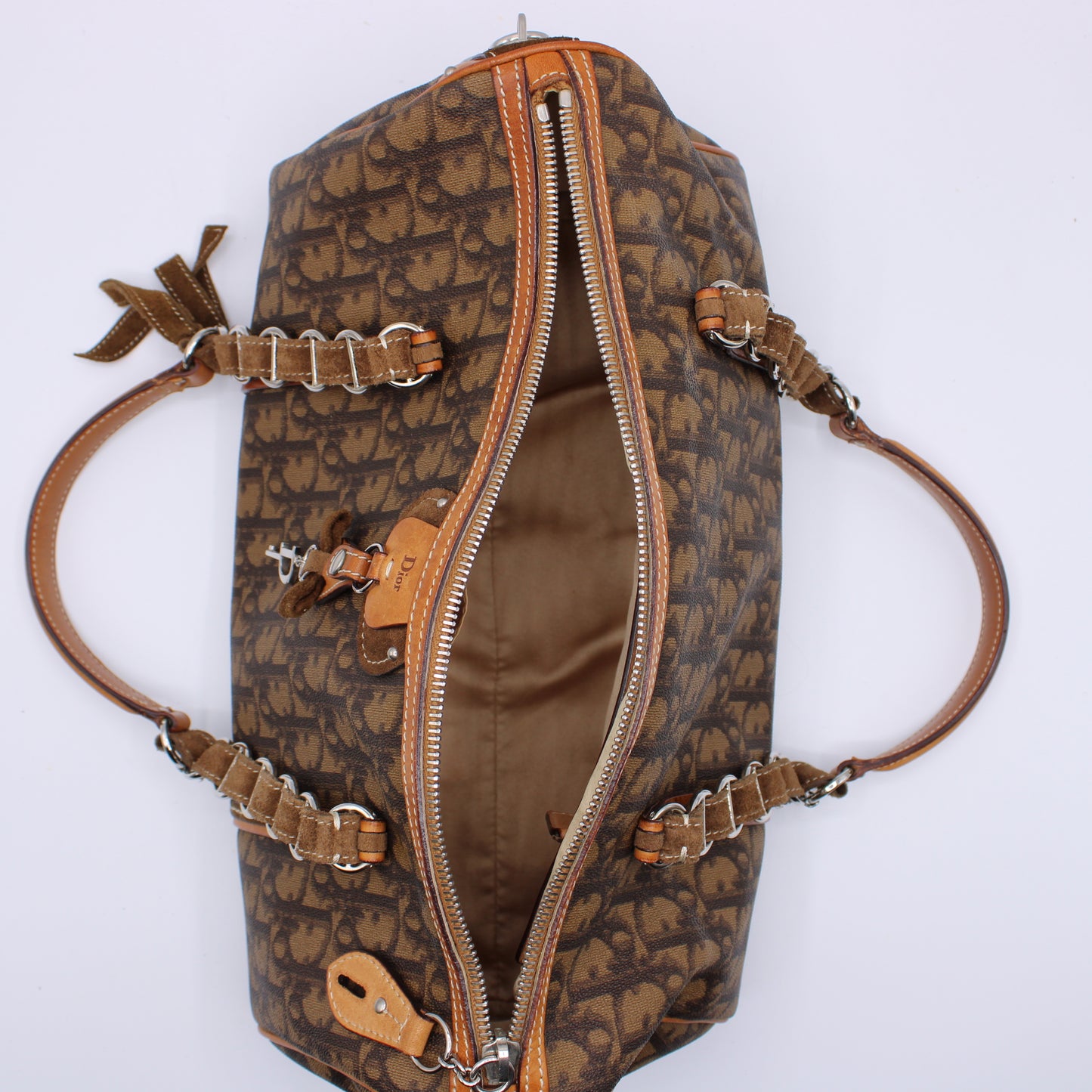 Christian Dior Monogram Romantique Barrel Brown Satchel Bag Vintage