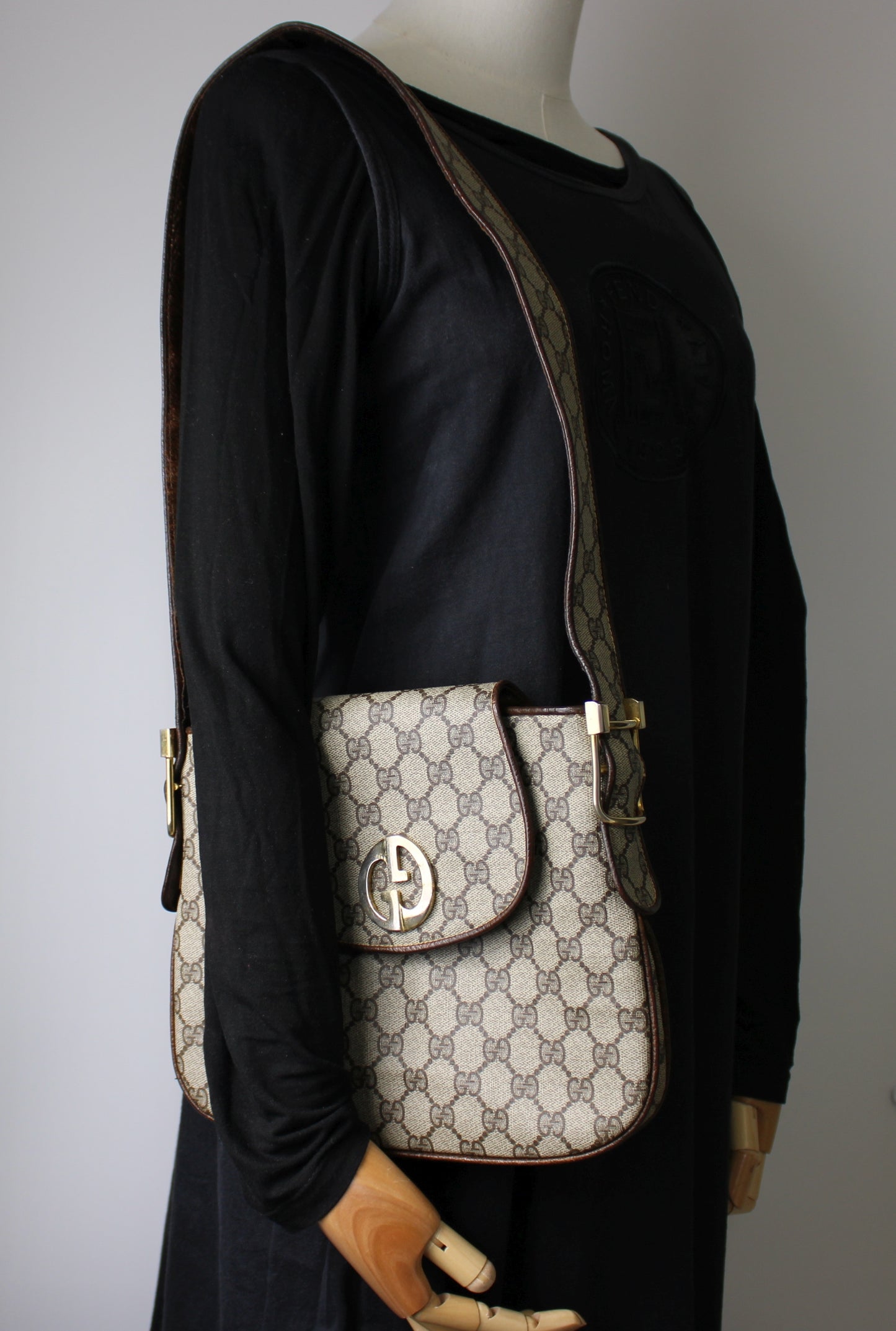 Gucci GG Canvas and Leather Flap Shoulder Bag Vintage