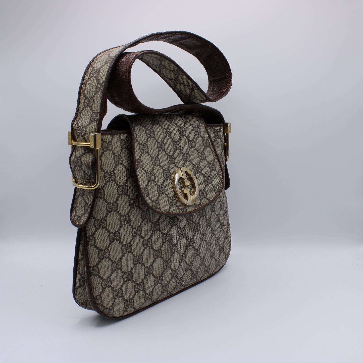 Gucci GG Canvas and Leather Flap Shoulder Bag Vintage