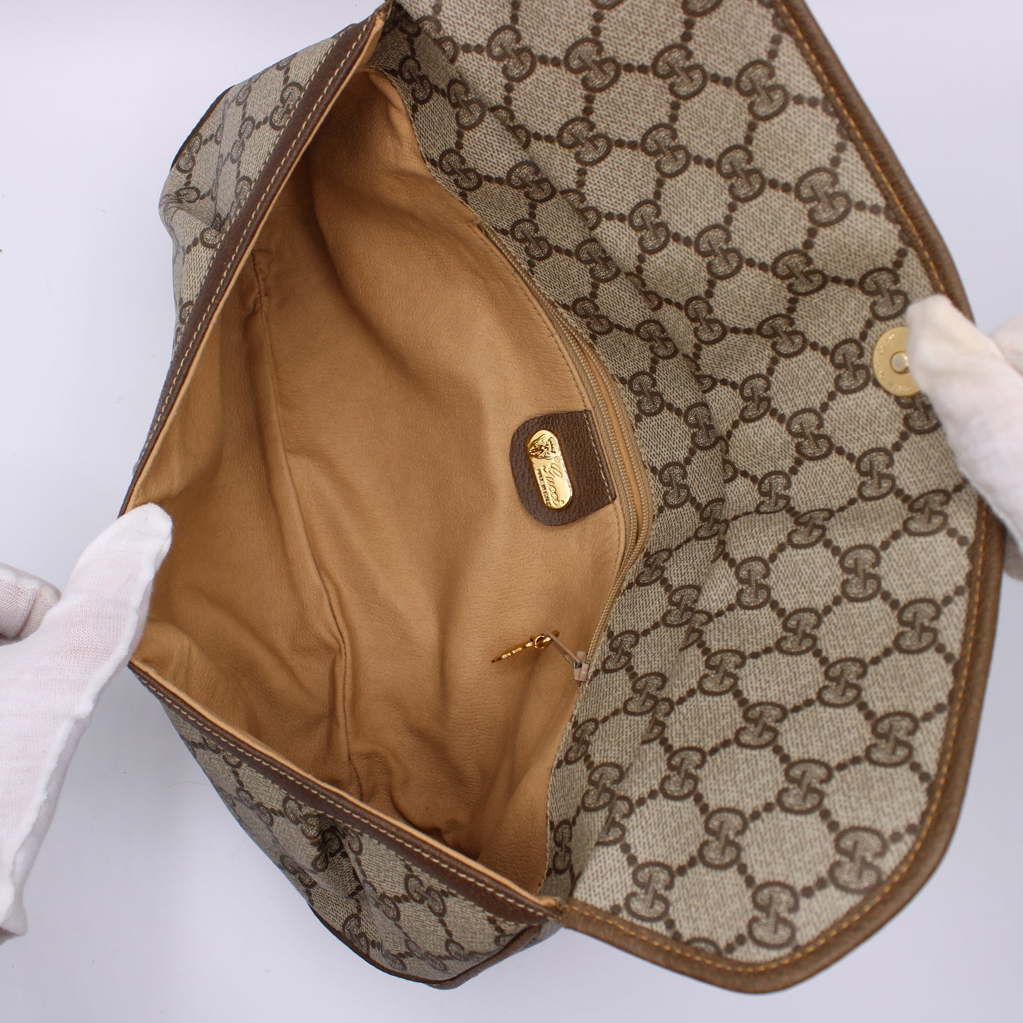 Gucci Ophidia GG Monogram Brown Canvas and Leather Clutch Bag Vintage