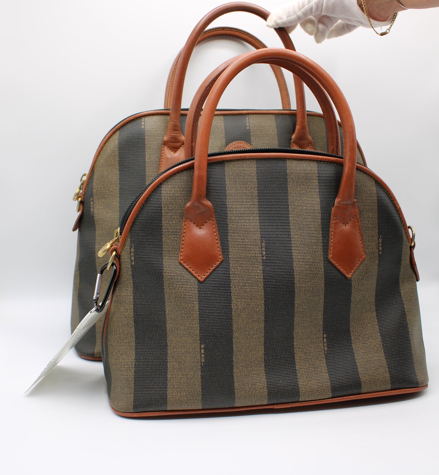 Fendi Pequin Canvas Leather Large Dome Handle Tote Bag Vintage