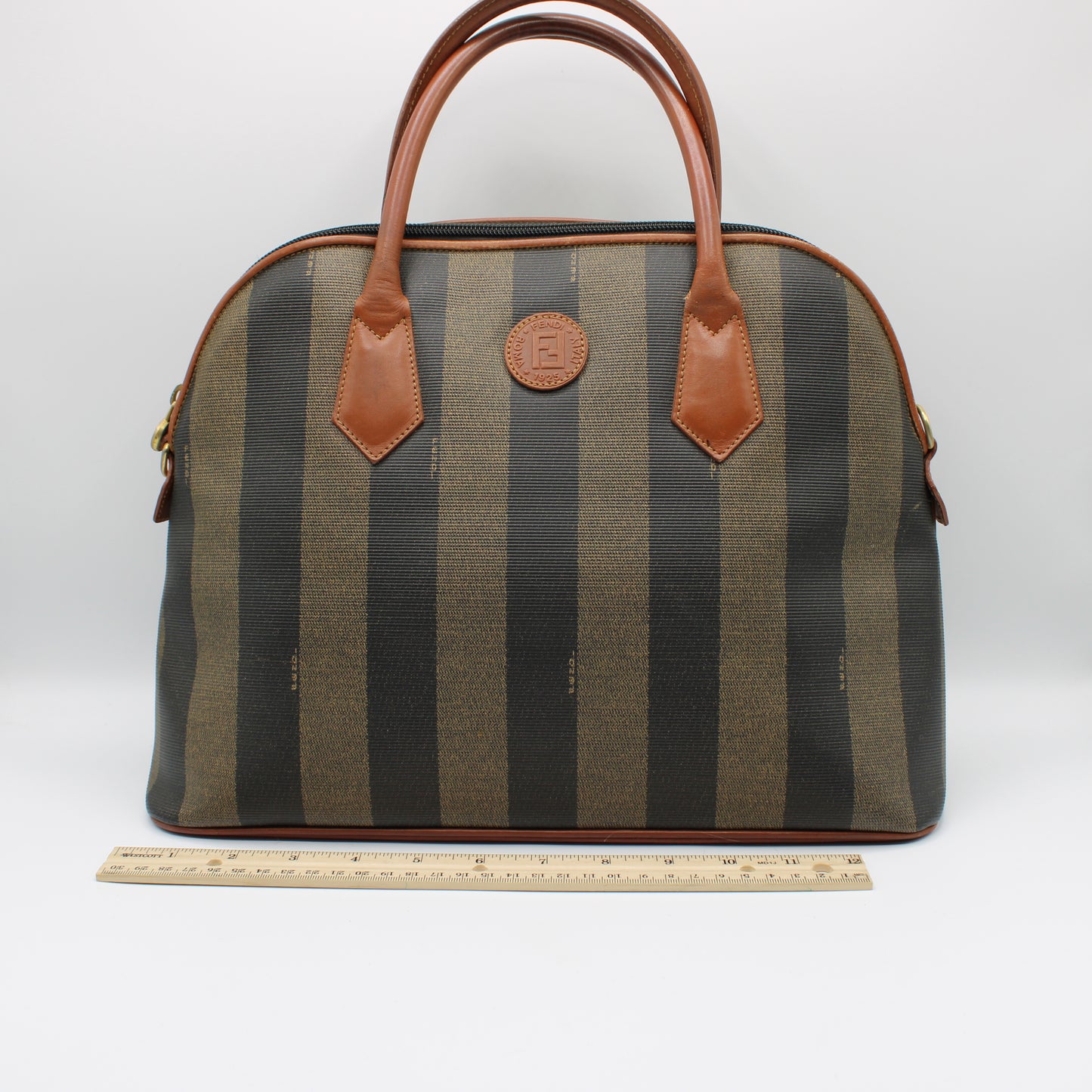 Fendi Pequin Canvas Leather Large Dome Handle Tote Bag Vintage