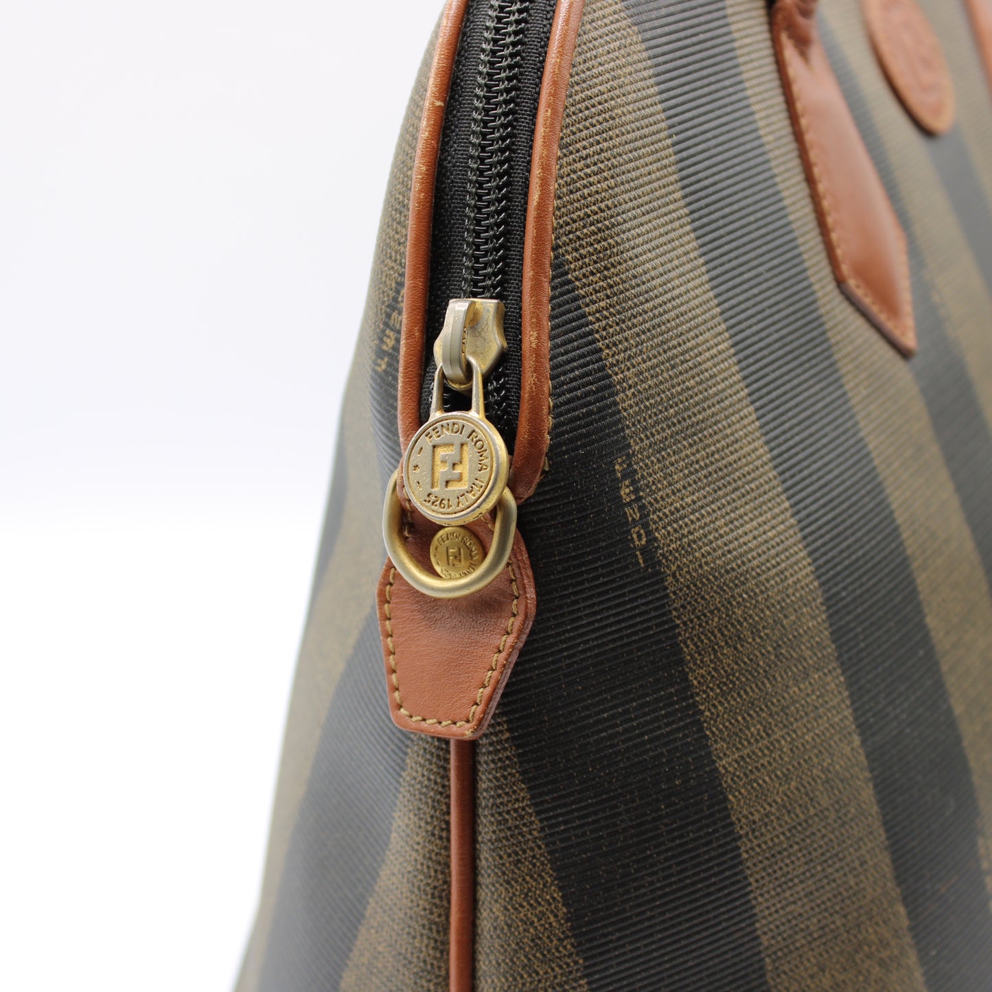 Fendi Pequin Canvas Leather Large Dome Handle Tote Bag Vintage