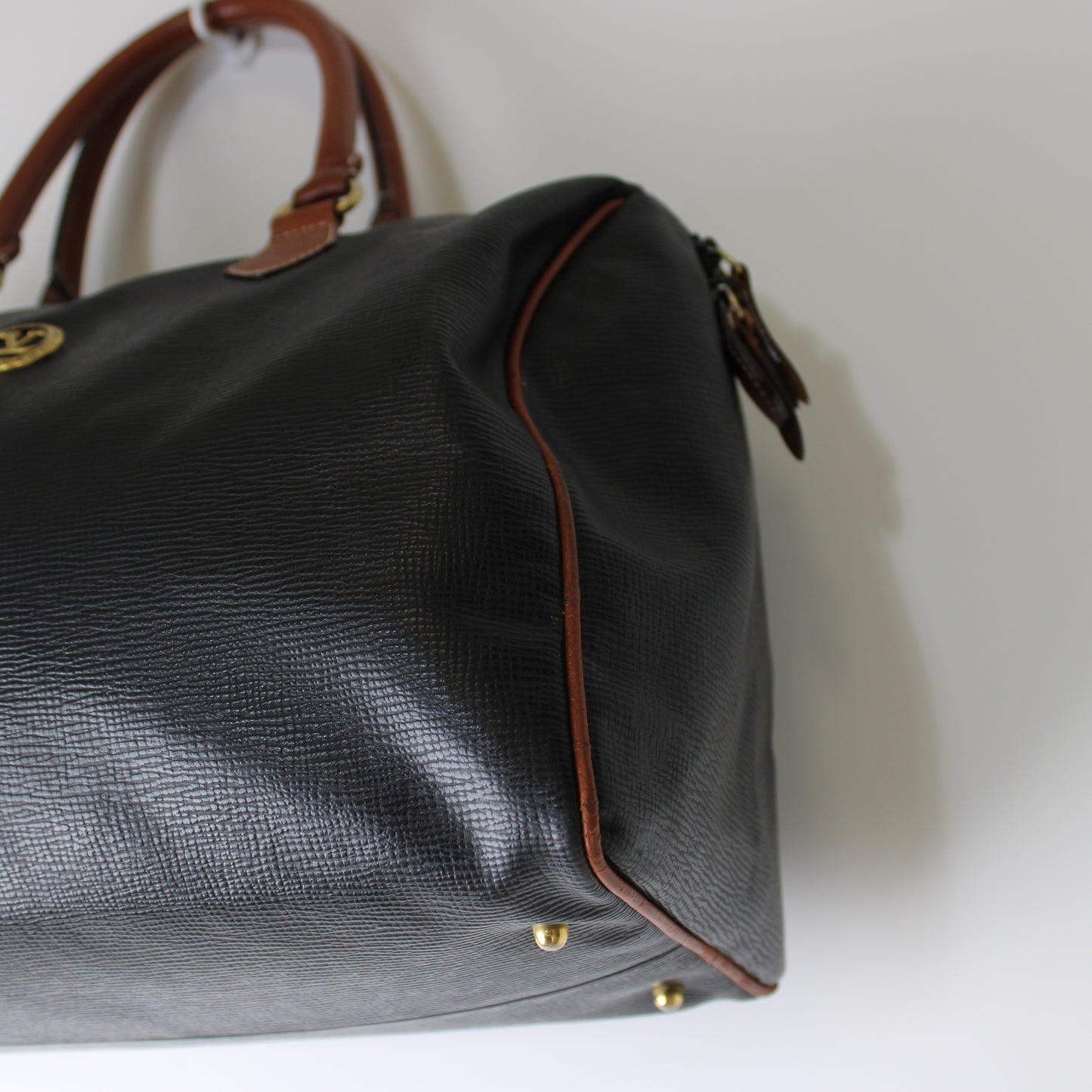 Valentino Garavani Black and Brown Leather Boston Bag