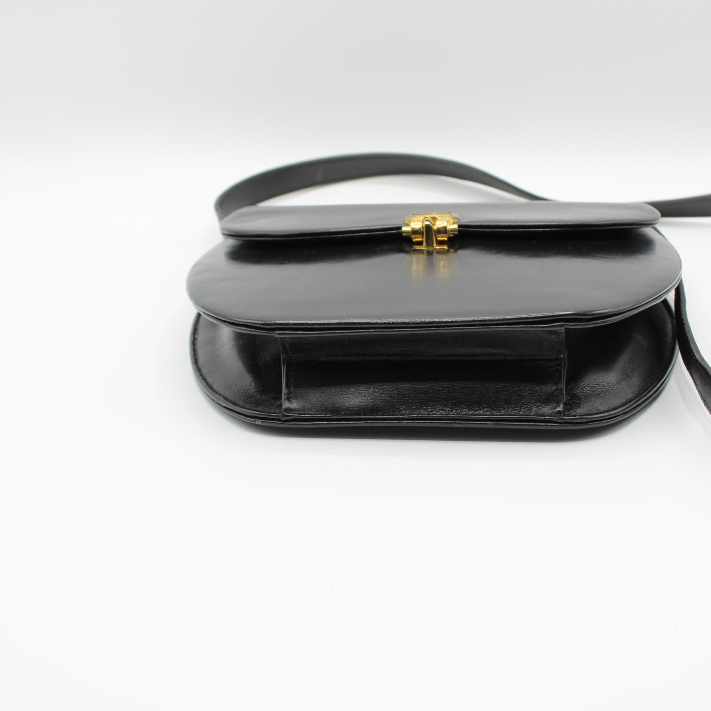 Christian Dior Black Leather Gold Logo Crossbody Bag Vintage