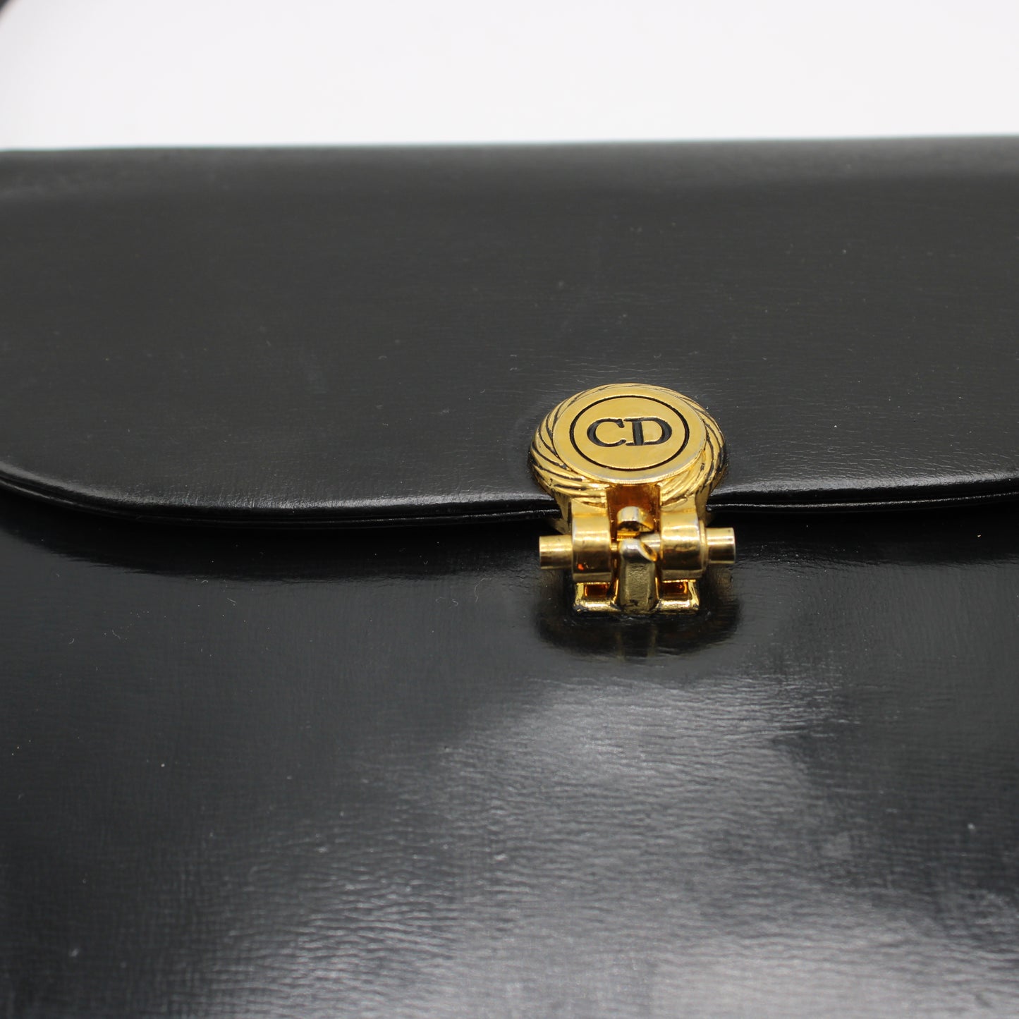 Christian Dior Black Leather Gold Logo Crossbody Bag Vintage