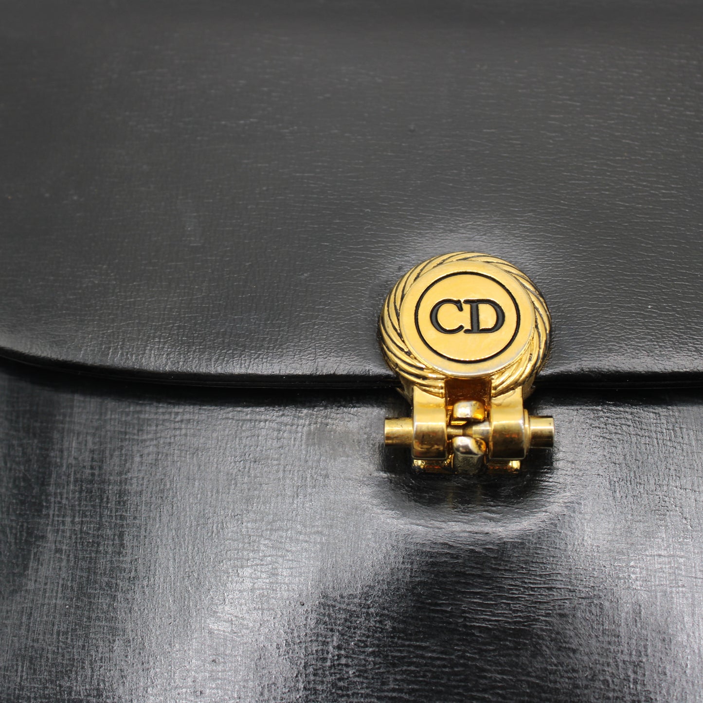 Christian Dior Black Leather Gold Logo Crossbody Bag Vintage