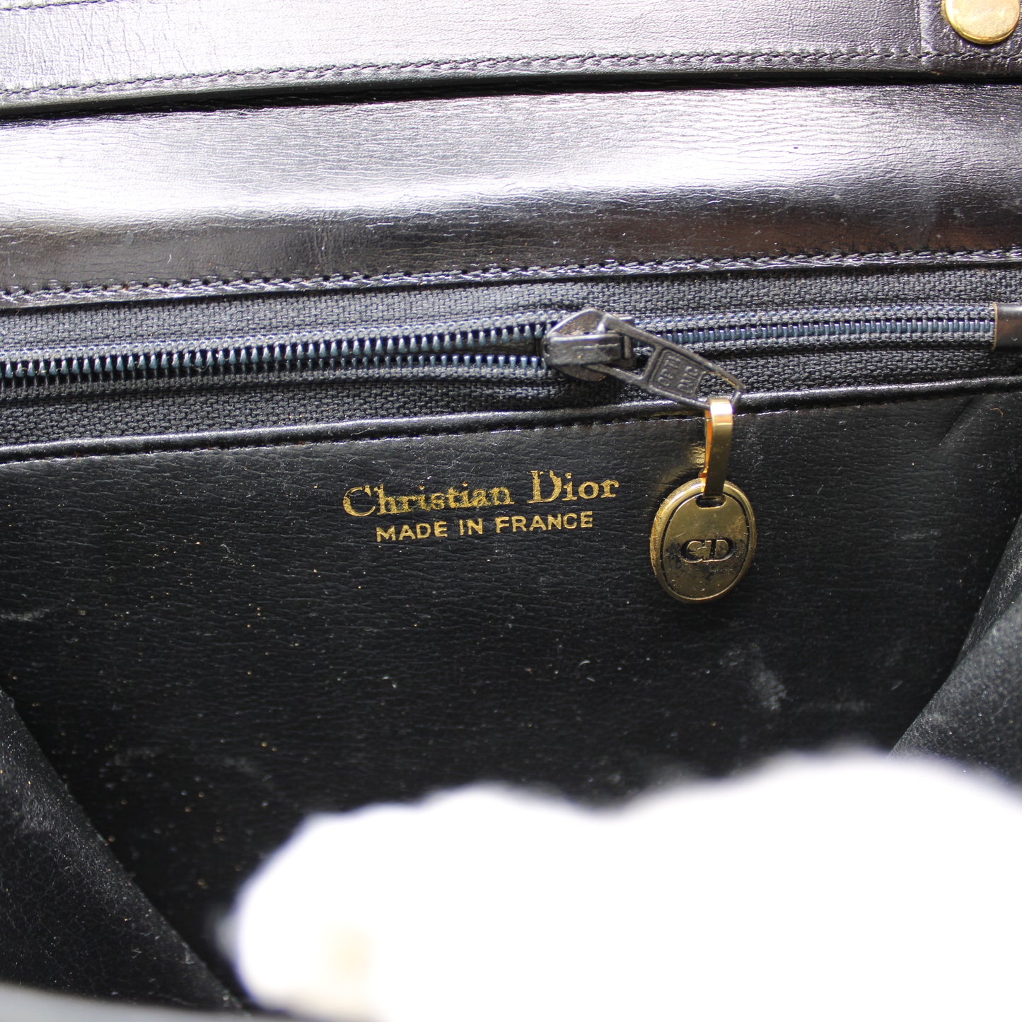 Christian Dior Black Leather Gold Logo Crossbody Bag Vintage