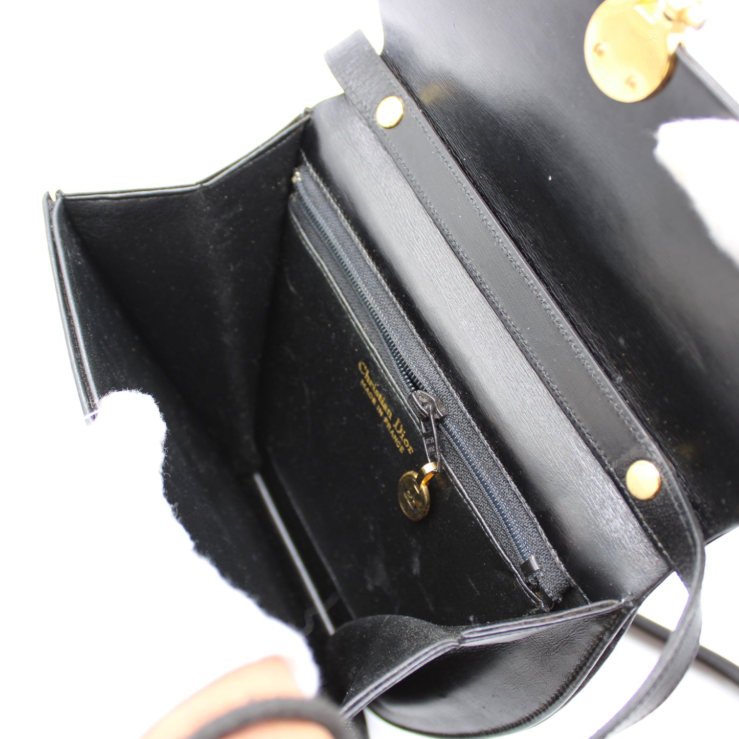 Christian Dior Black Leather Gold Logo Crossbody Bag Vintage