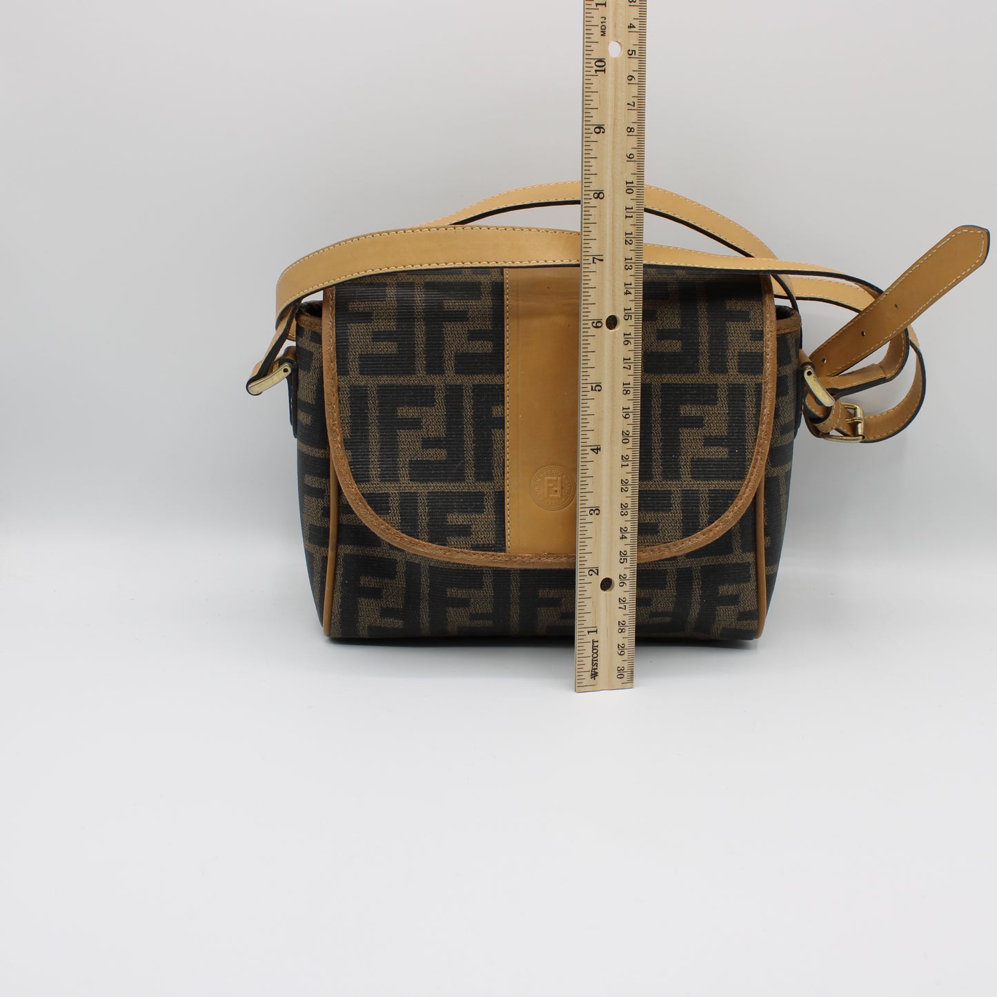 Fendi Brown Zucca Flap Crossbody Bag with Leather Trim