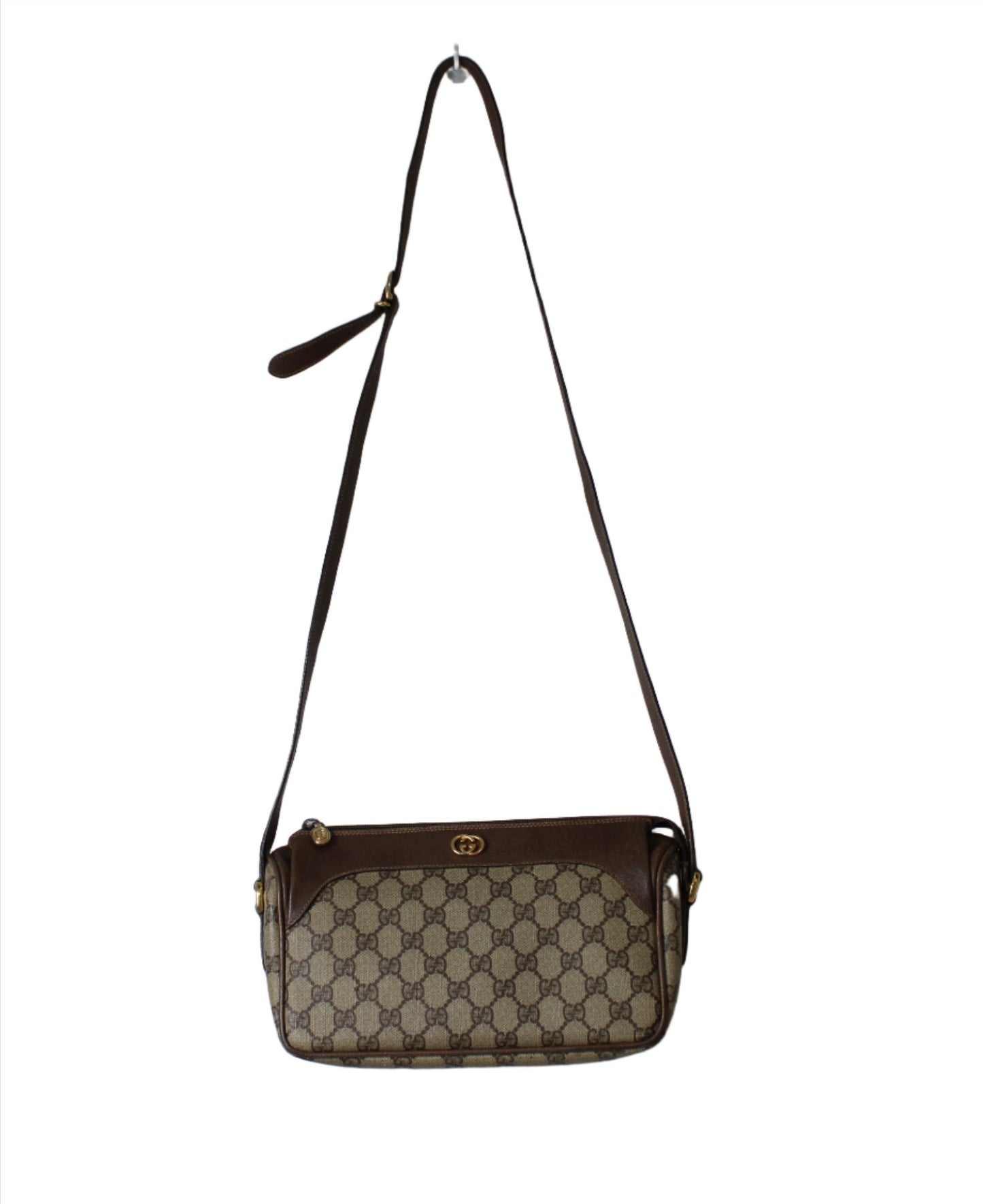 Gucci Petite Brown GG Supreme Monogram Crossbody Bag full view