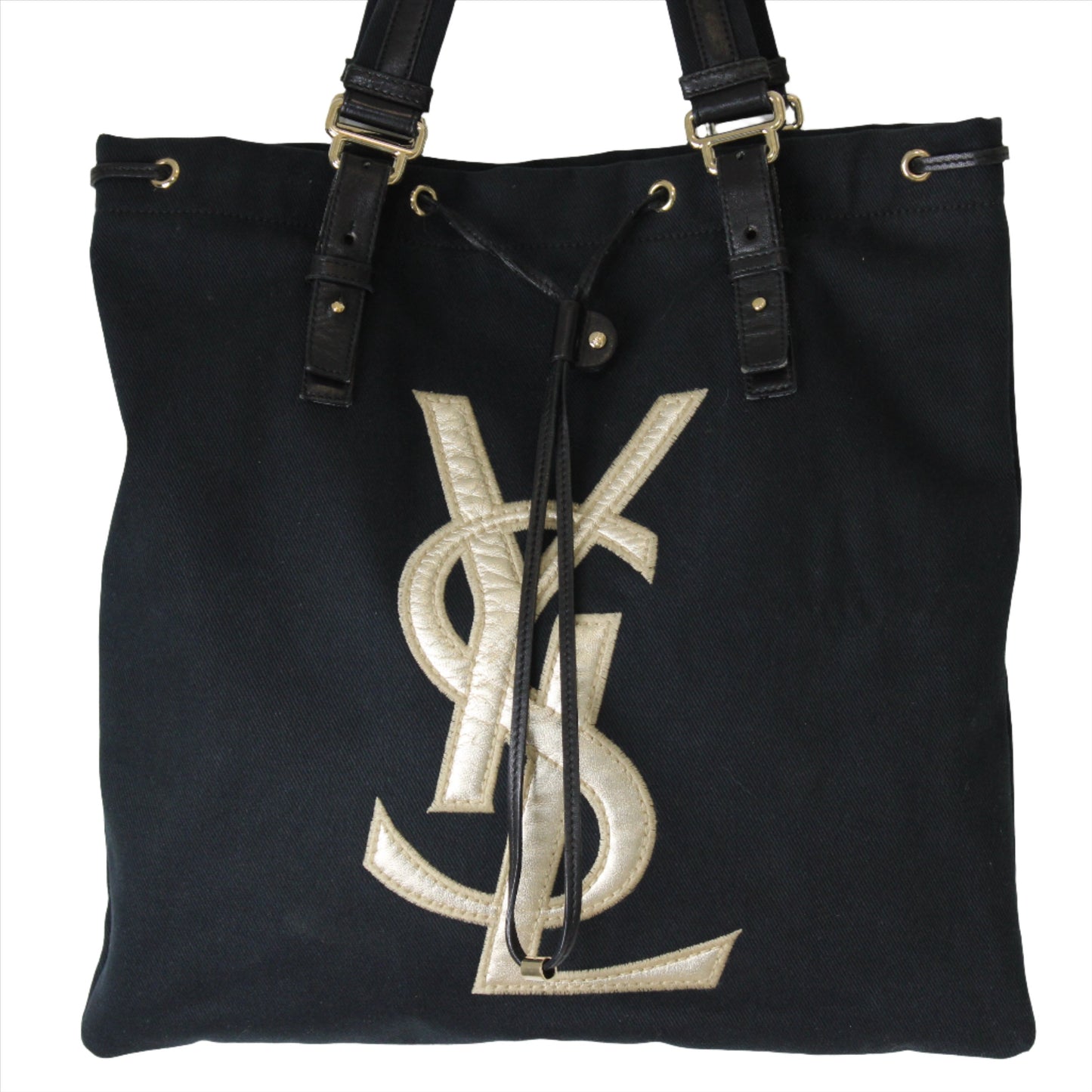 Yves Saint Laurent Black Canvas Leather Tote Bag Oversized Logo