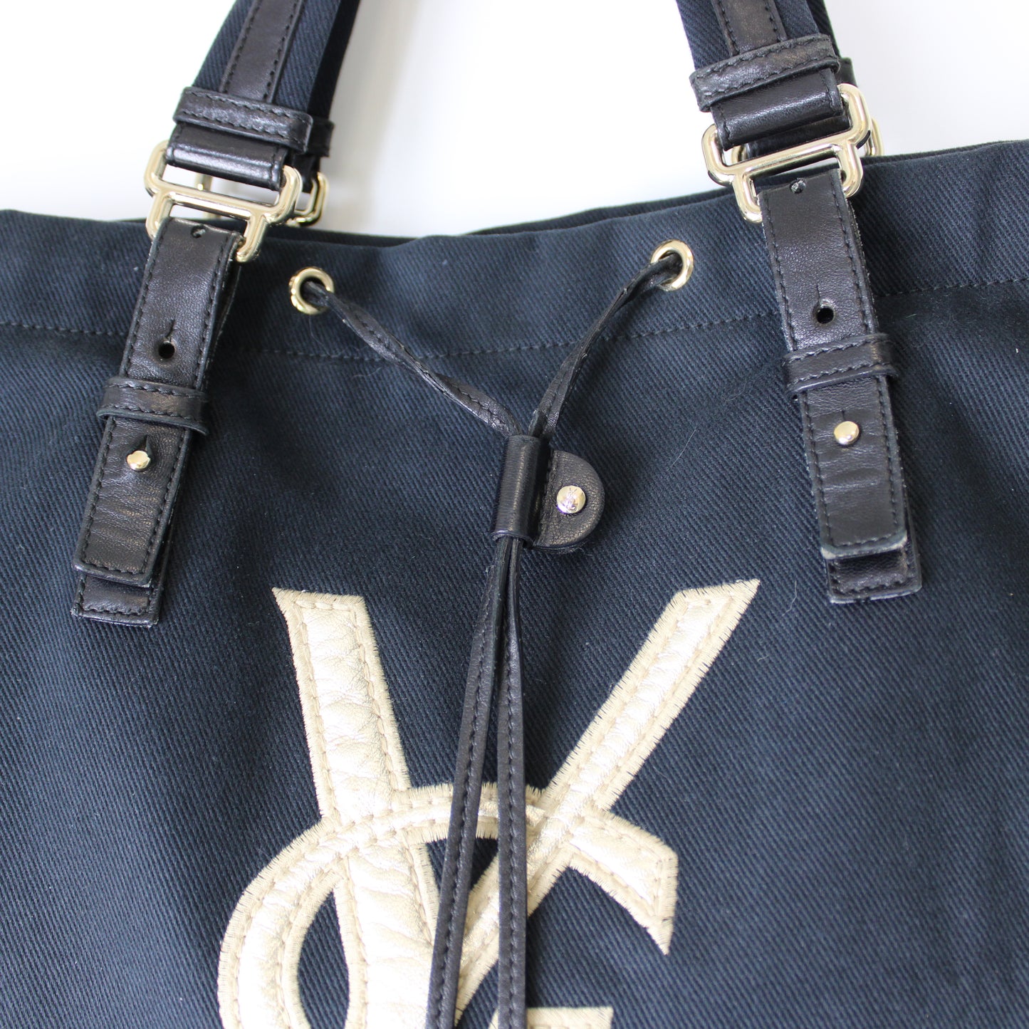 Yves Saint Laurent Black Canvas Leather Tote Bag Oversized Logo