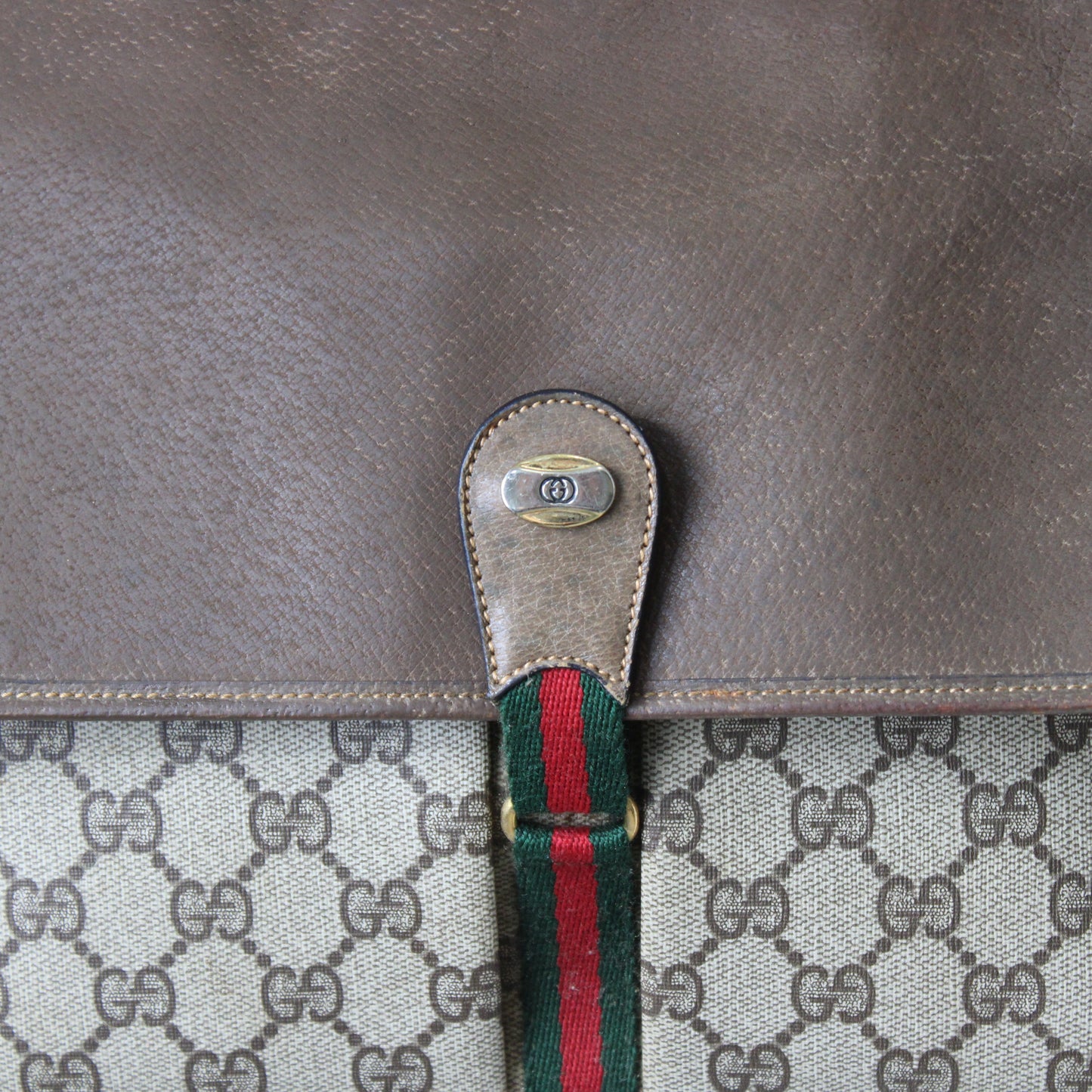 Gucci Brown GG Supreme Canvas and Leather Flap Over Crossbody Bag