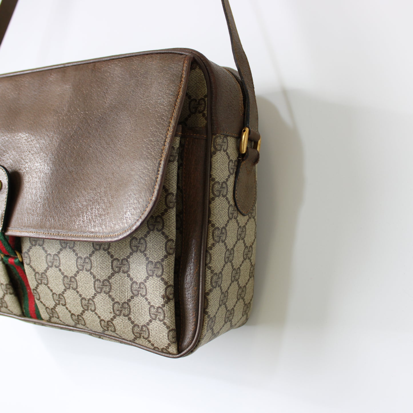 Gucci Brown GG Supreme Canvas and Leather Flap Over Crossbody Bag