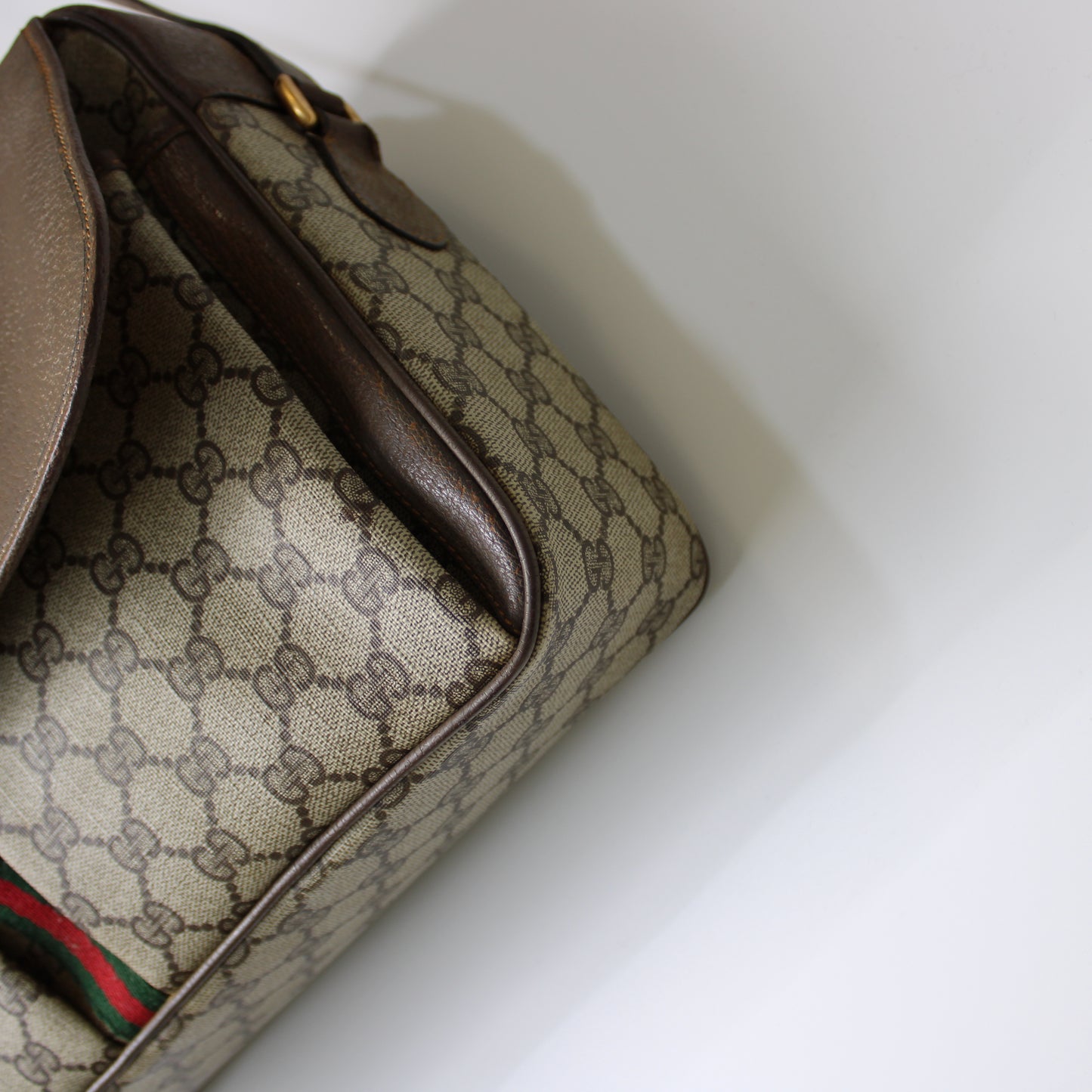 Gucci Brown GG Supreme Canvas and Leather Flap Over Crossbody Bag