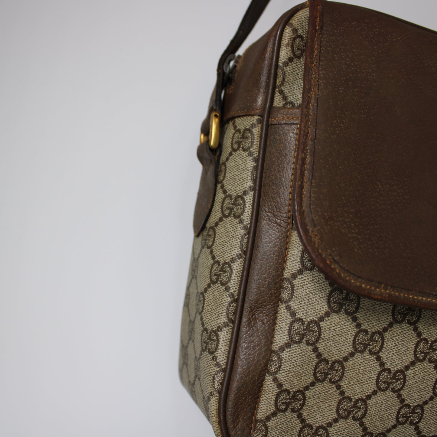 Gucci Brown GG Supreme Canvas and Leather Flap Over Crossbody Bag