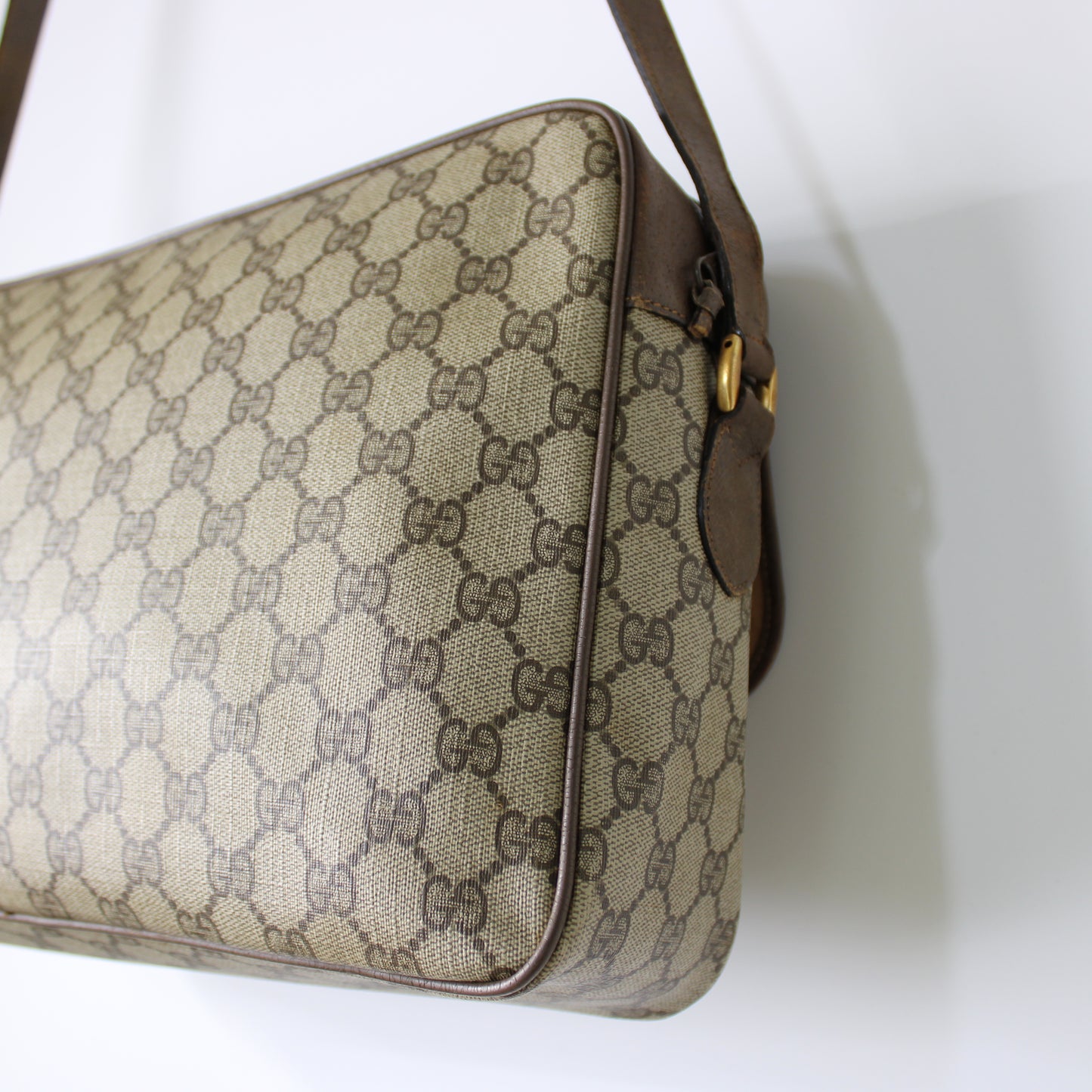 Gucci Brown GG Supreme Canvas and Leather Flap Over Crossbody Bag