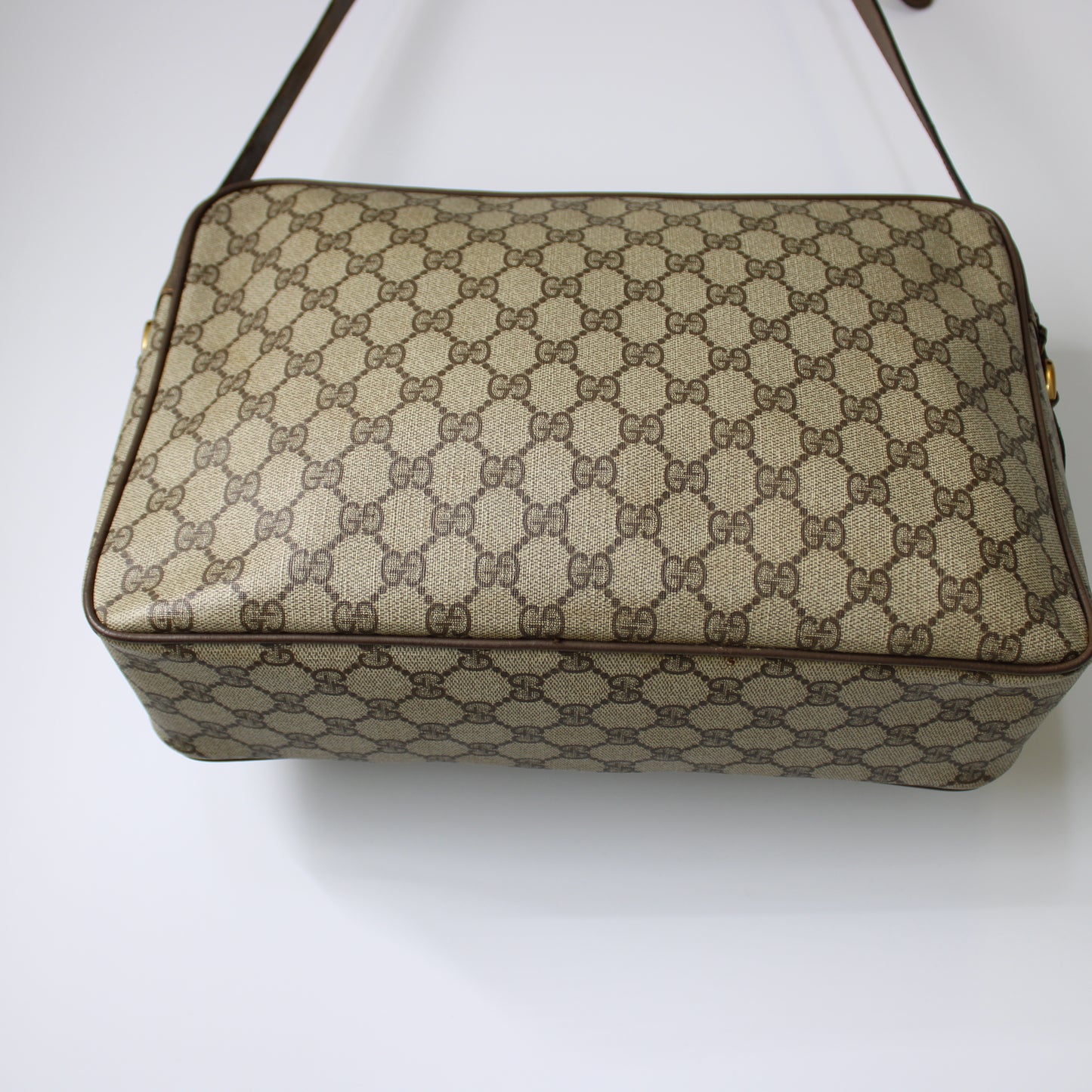 Gucci Brown GG Supreme Canvas and Leather Flap Over Crossbody Bag