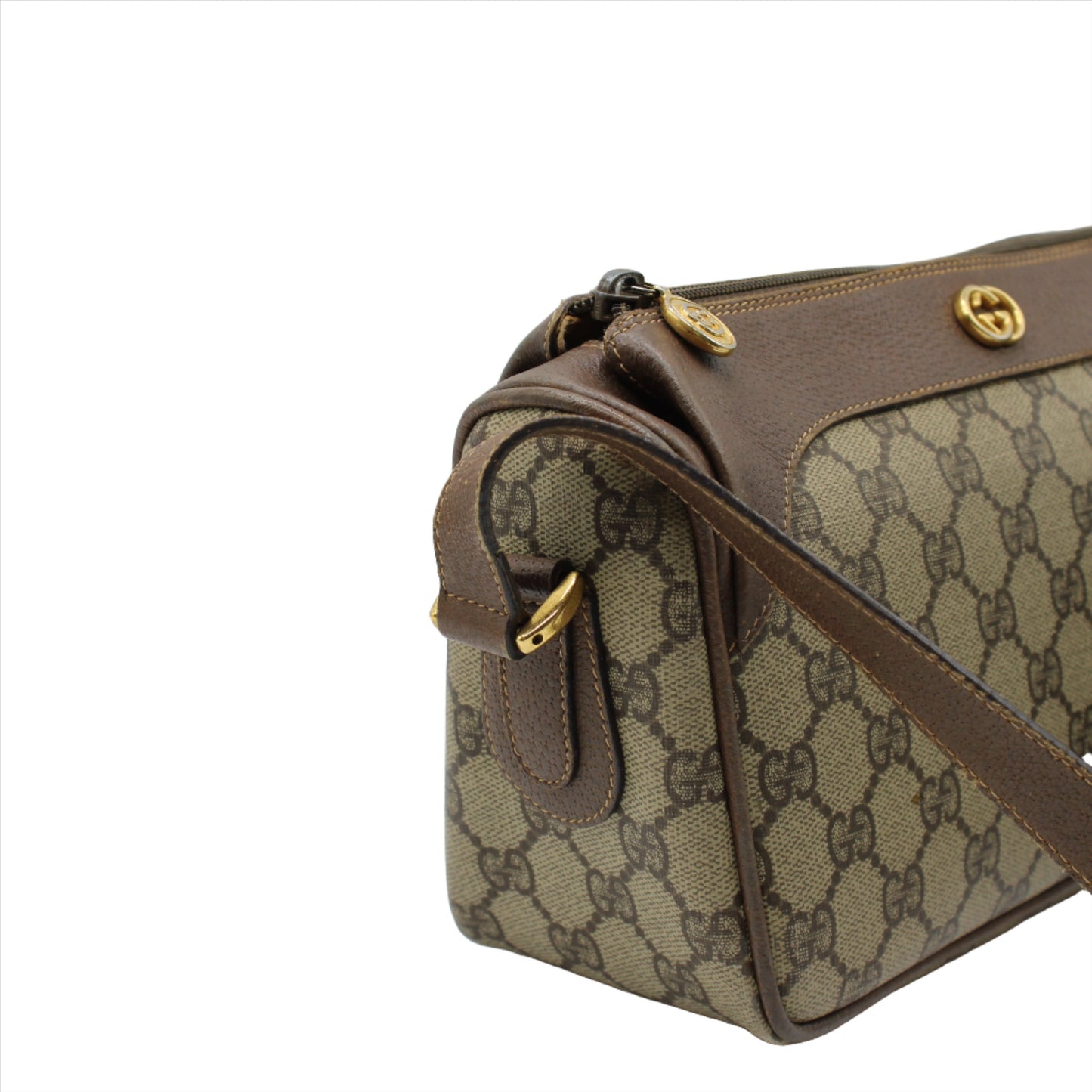 Gucci Petite Brown GG Supreme Monogram Crossbody Bag left side