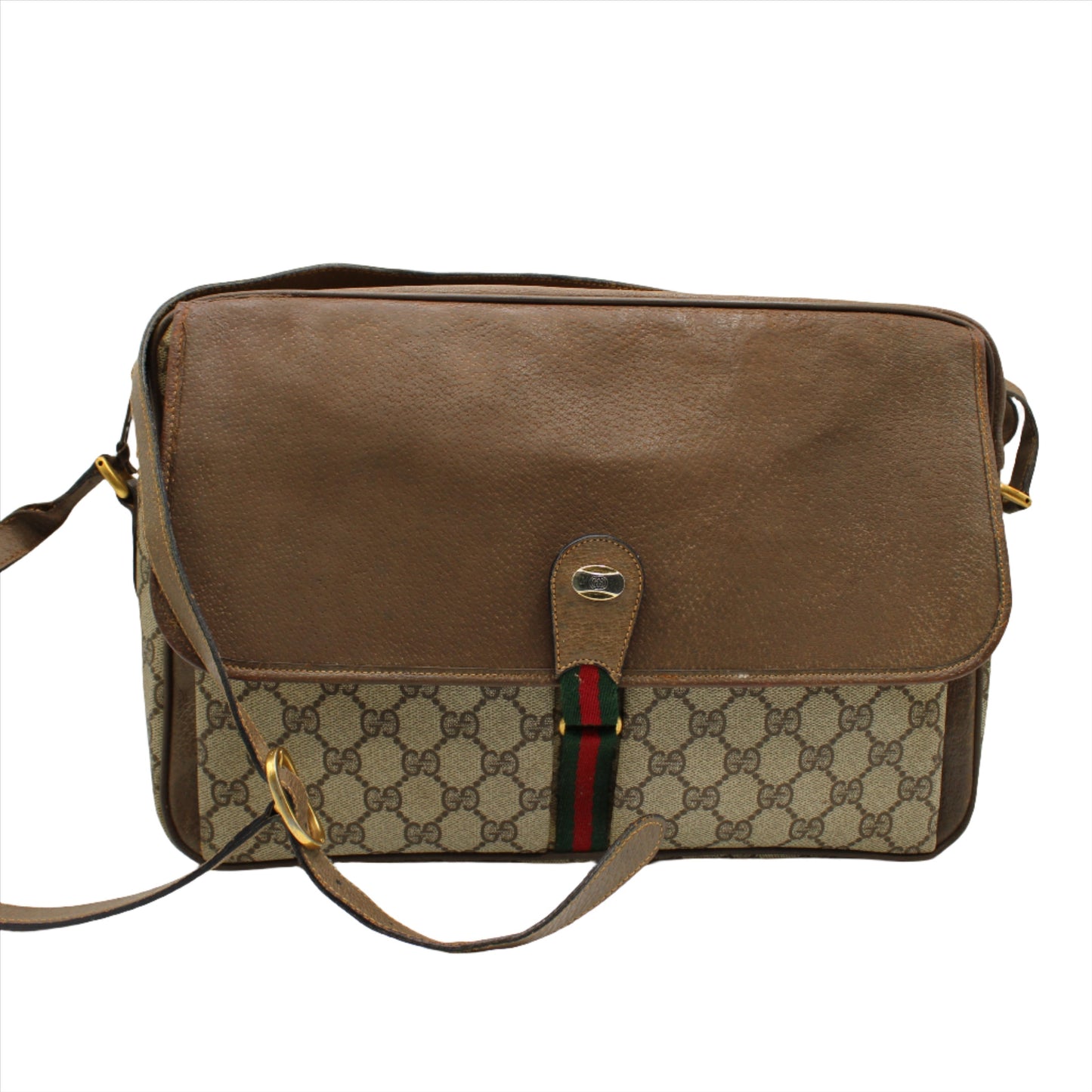 Gucci Brown GG Supreme Canvas and Leather Flap Over Crossbody Bag