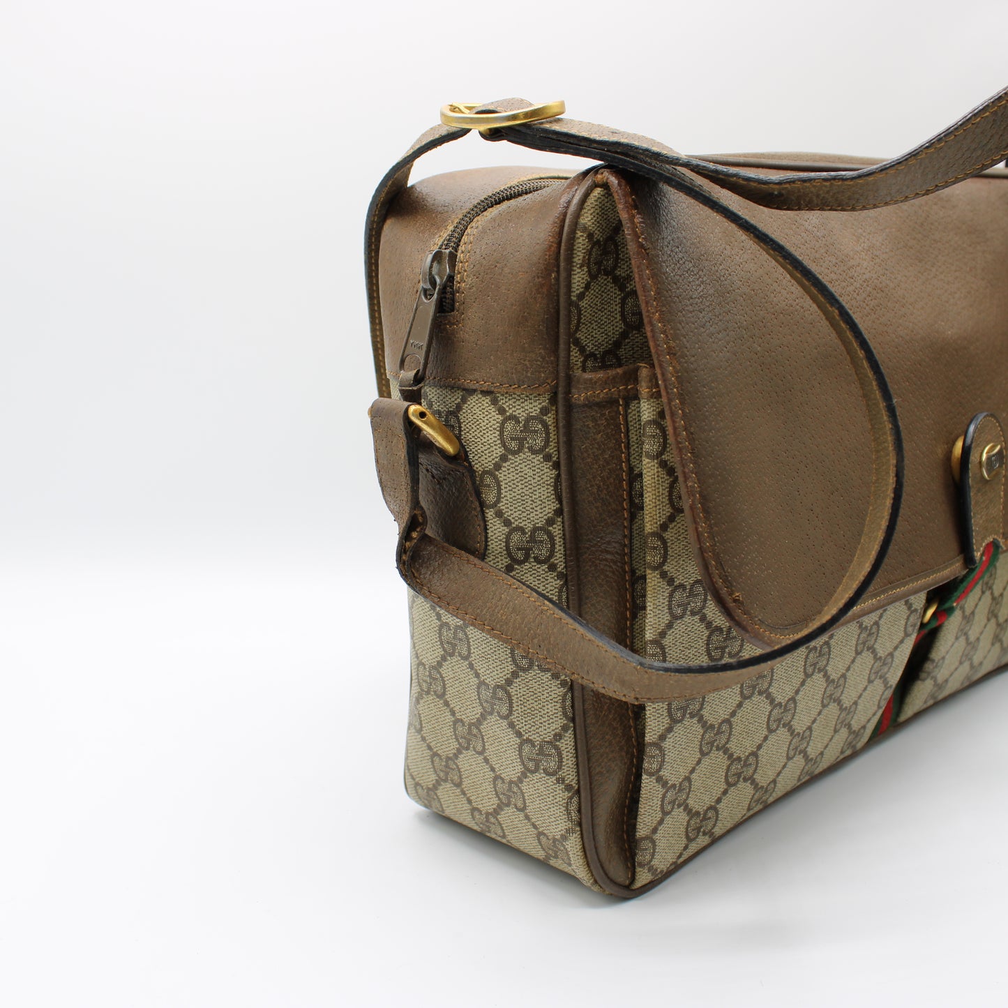 Gucci Brown GG Supreme Canvas and Leather Flap Over Crossbody Bag