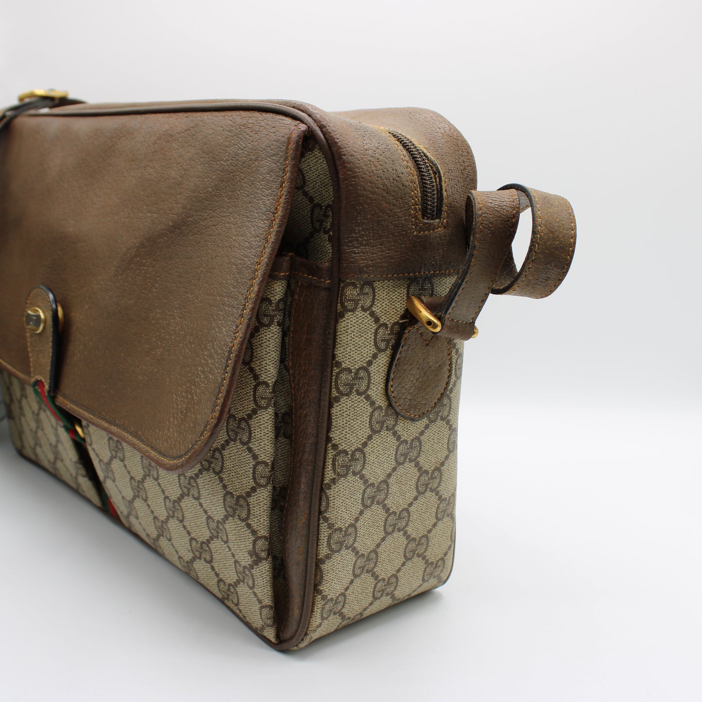 Gucci Brown GG Supreme Canvas and Leather Flap Over Crossbody Bag