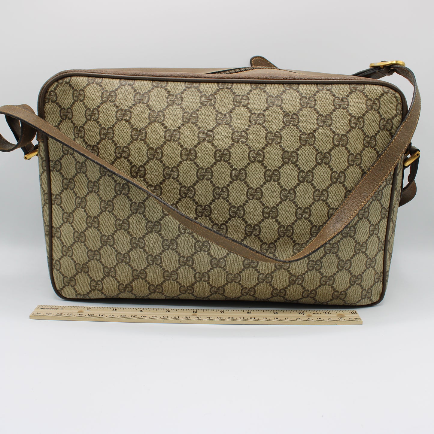 Gucci Brown GG Supreme Canvas and Leather Flap Over Crossbody Bag